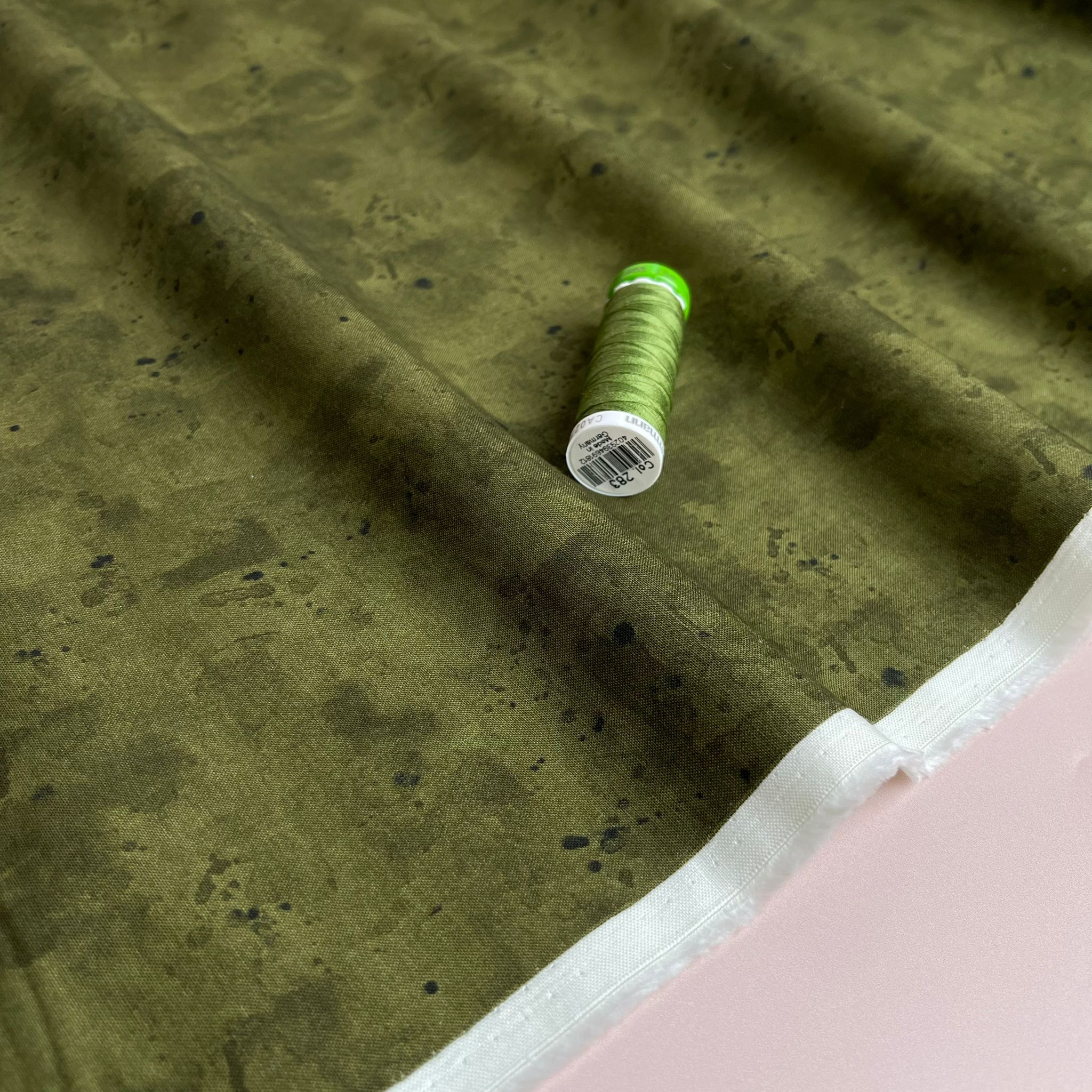 Khaki Watercolour Cotton Poplin Fabric