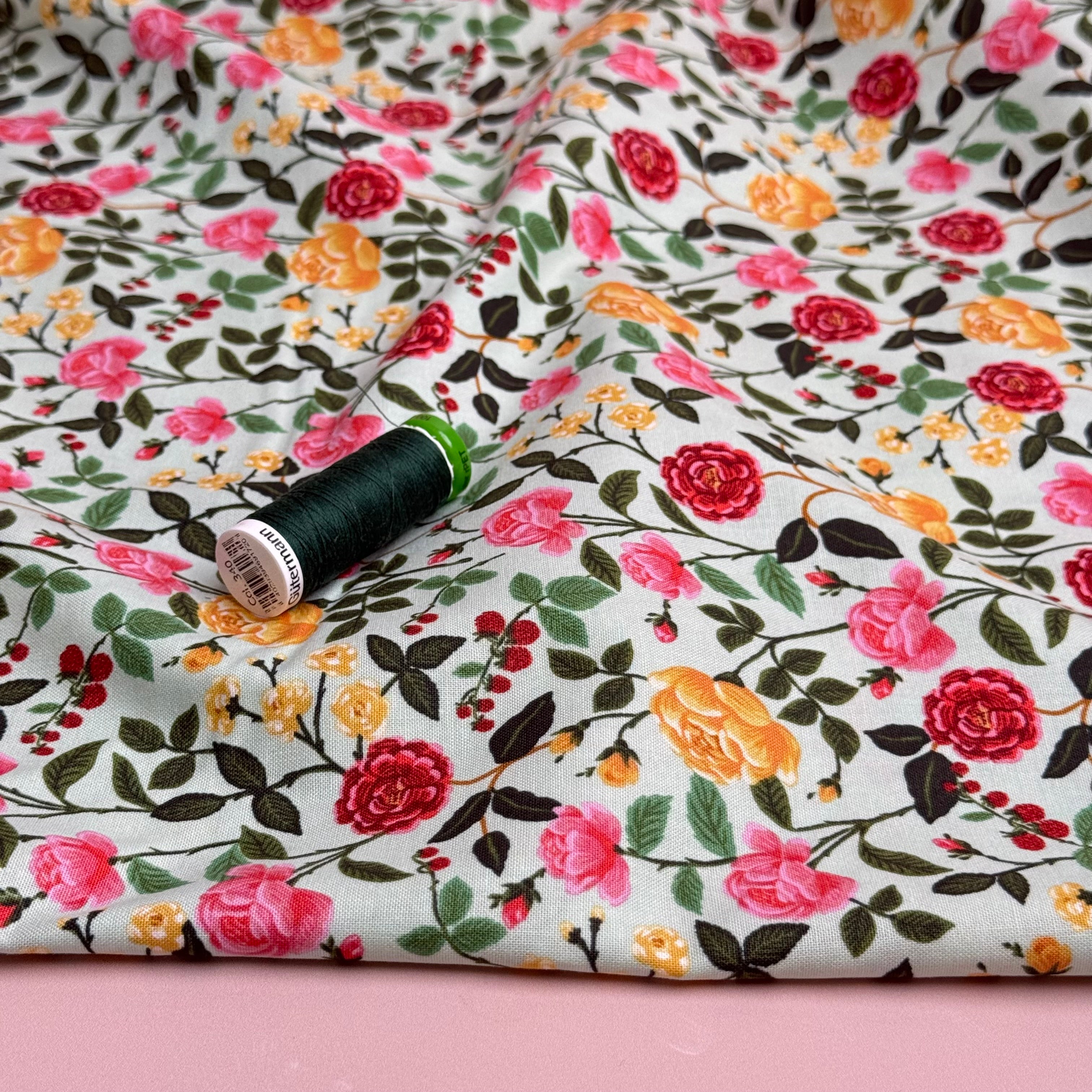 Rifle Paper Co - English Rose in Mint Cotton Fabric