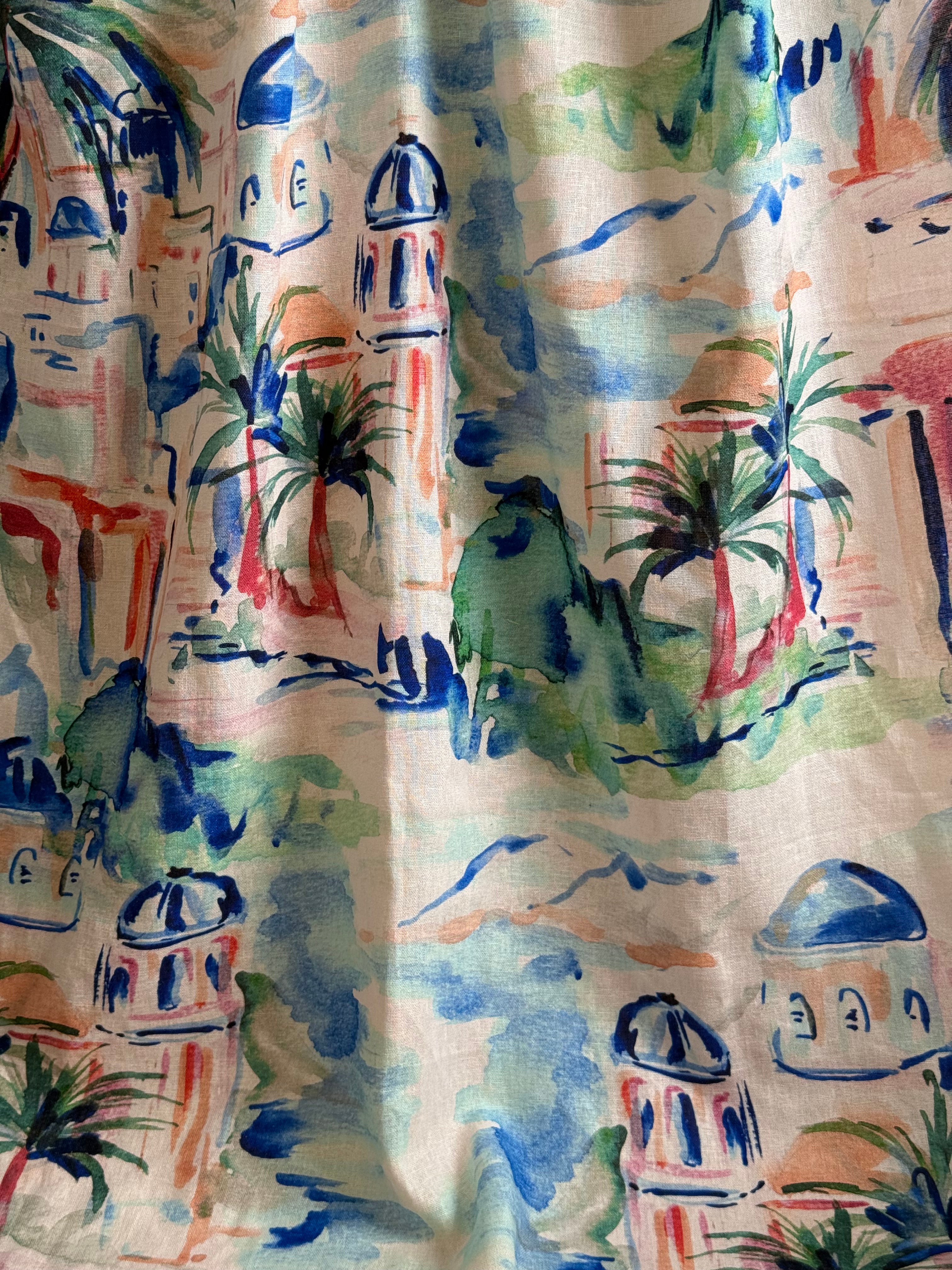 PRE-ORDER - arriving by end of August - Riviera Landscape Cobalt Linen Viscose Blend Fabric