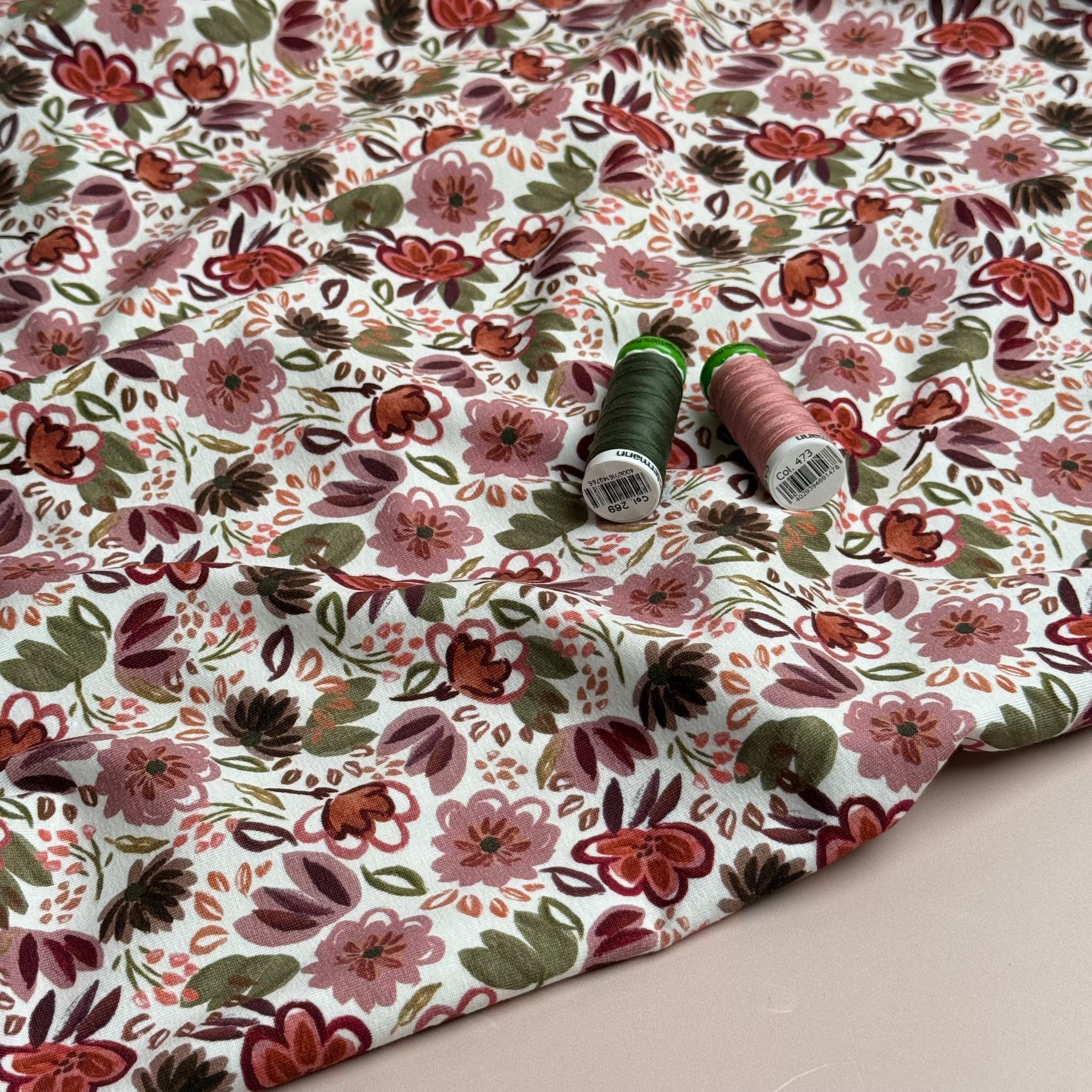 Autumn Flowers Cotton Jersey Fabric