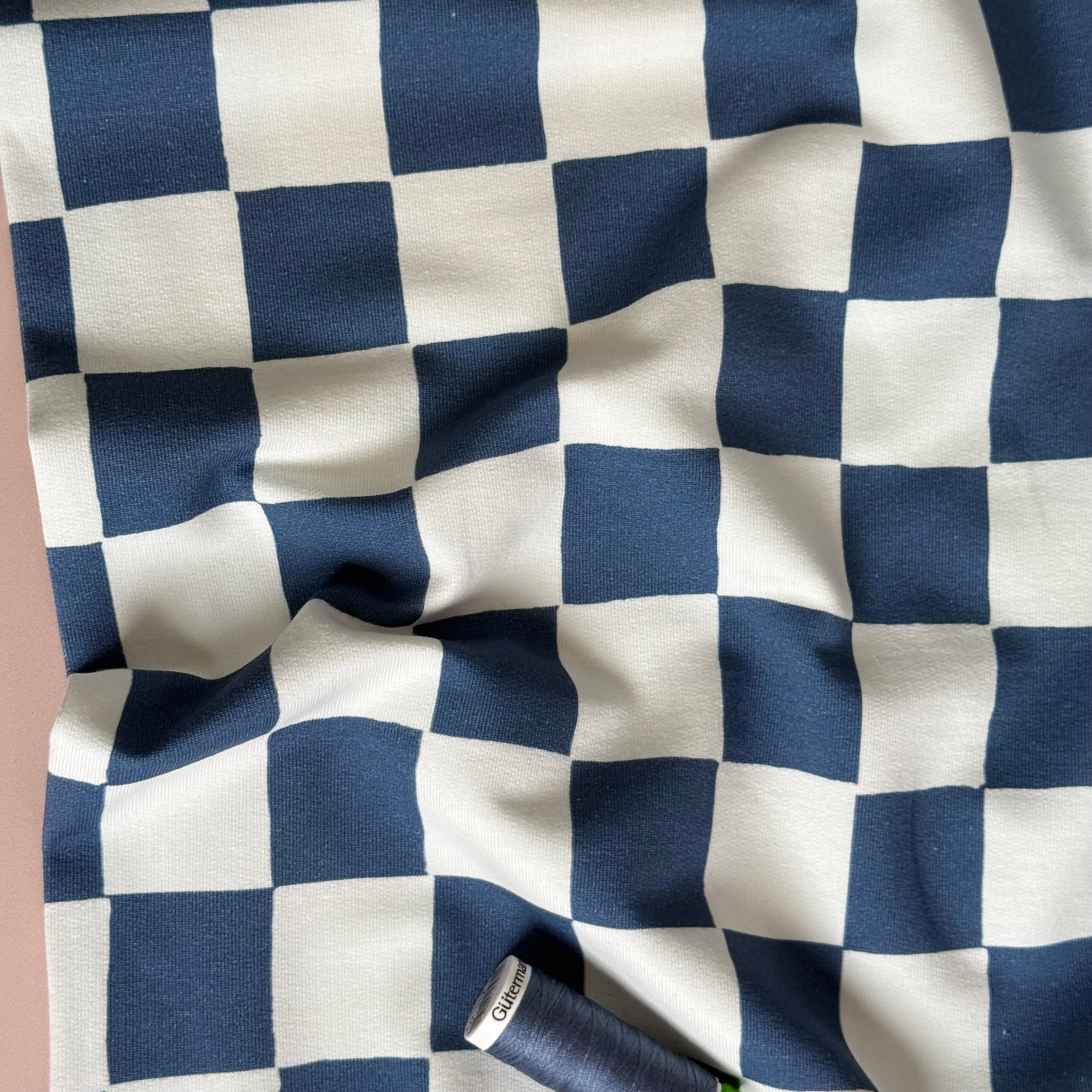 Checkers Blue GOTS Organic Cotton French Terry