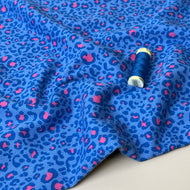 REMNANT 0.52 Metre - Animal Print Cobalt Cotton Ribbed Jersey