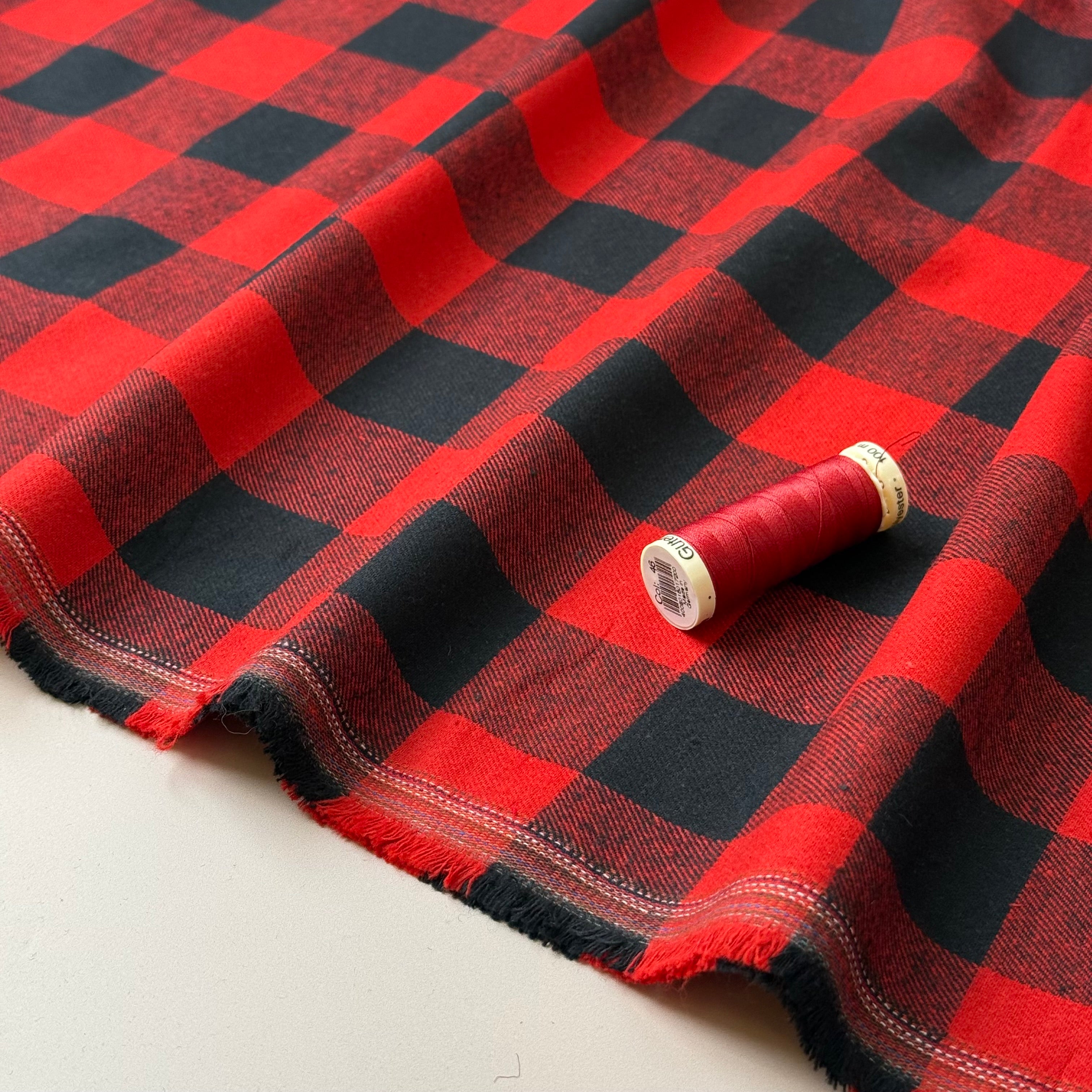 Gingham Black & Red Brushed Cotton Flannel