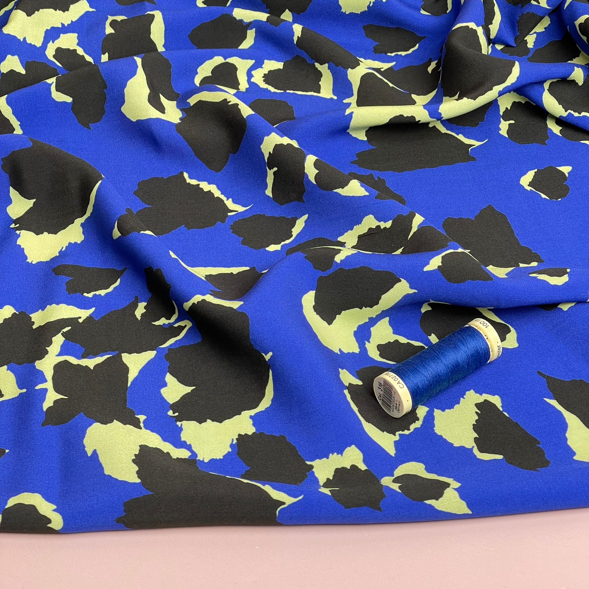 Cobalt Leopard Viscose Fabric