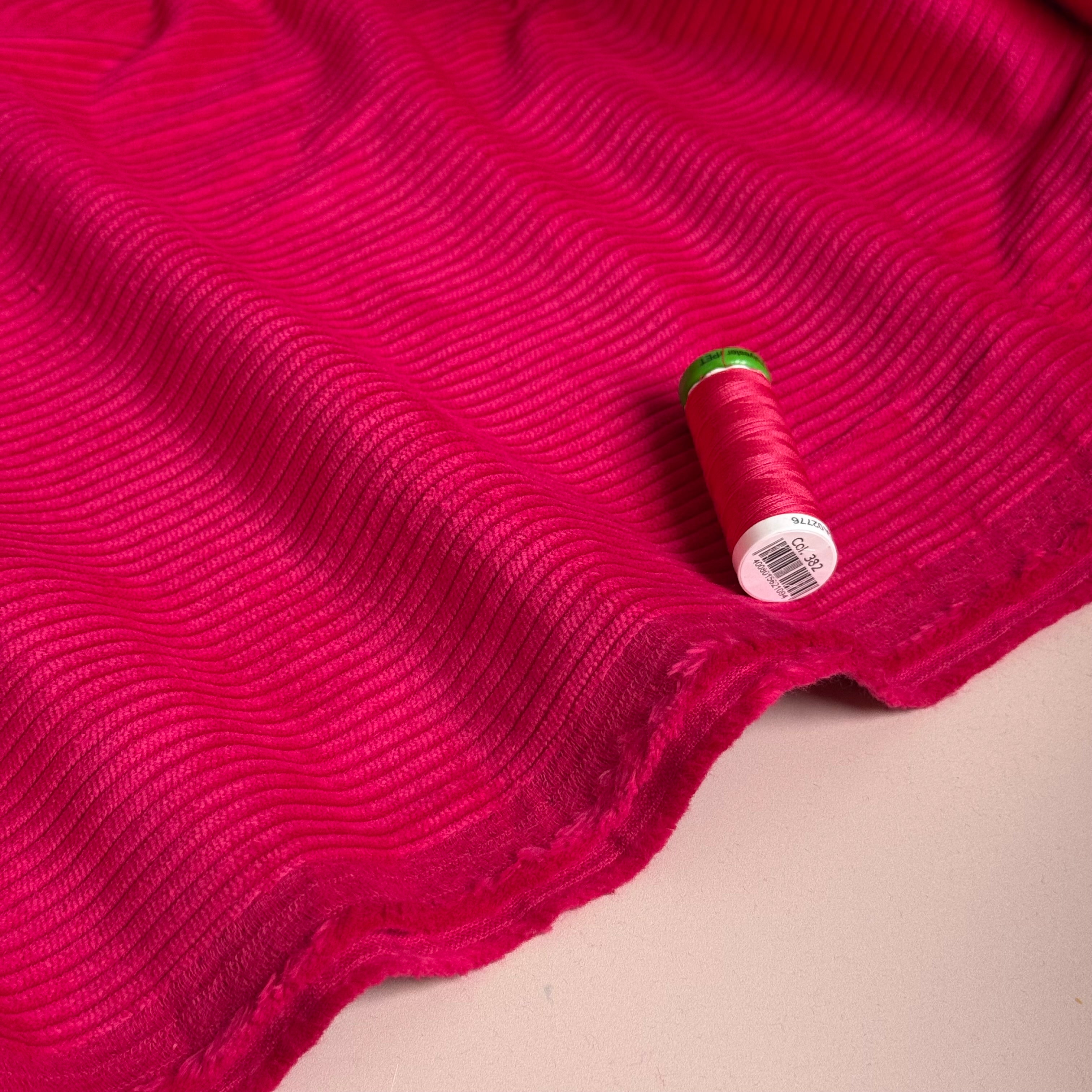 Ex-Designer Deadstock - 4.5W Pure Cotton Washed Corduroy in Fuchsia Pink