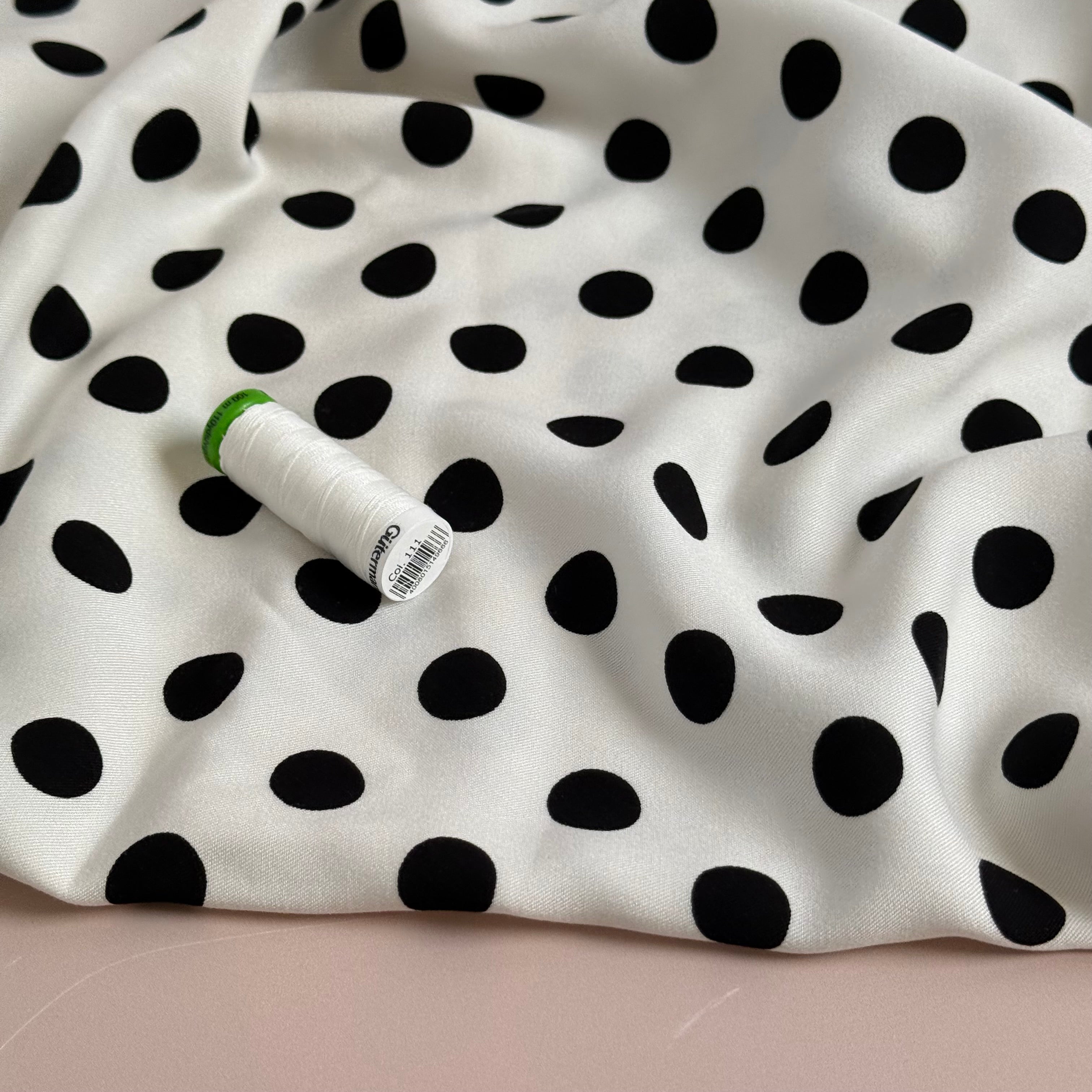 Classic Polka Off-White Viscose Twill Fabric