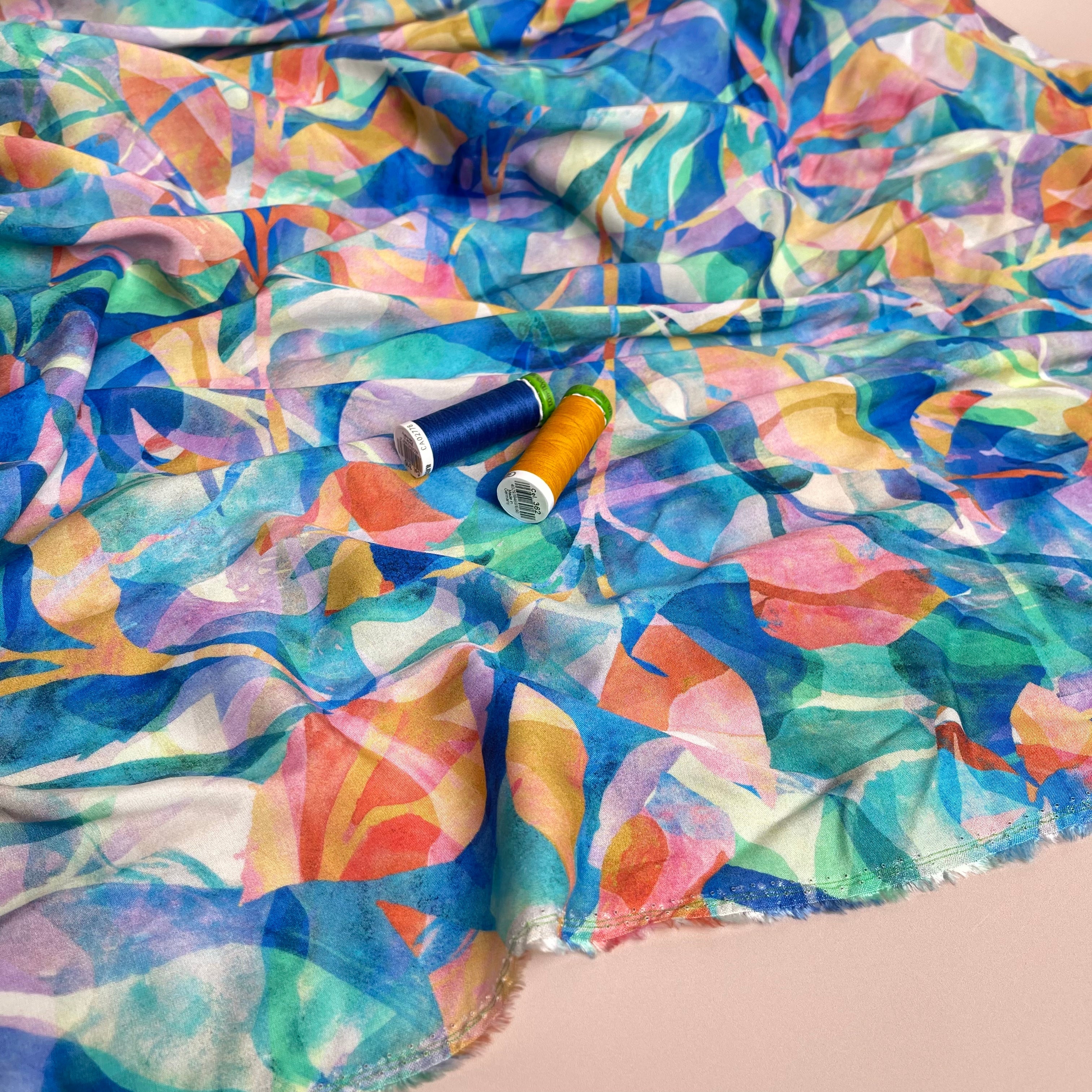 REMNANT 1 Metre - Summer Party - Painted Foliage Coast Viscose Fabric