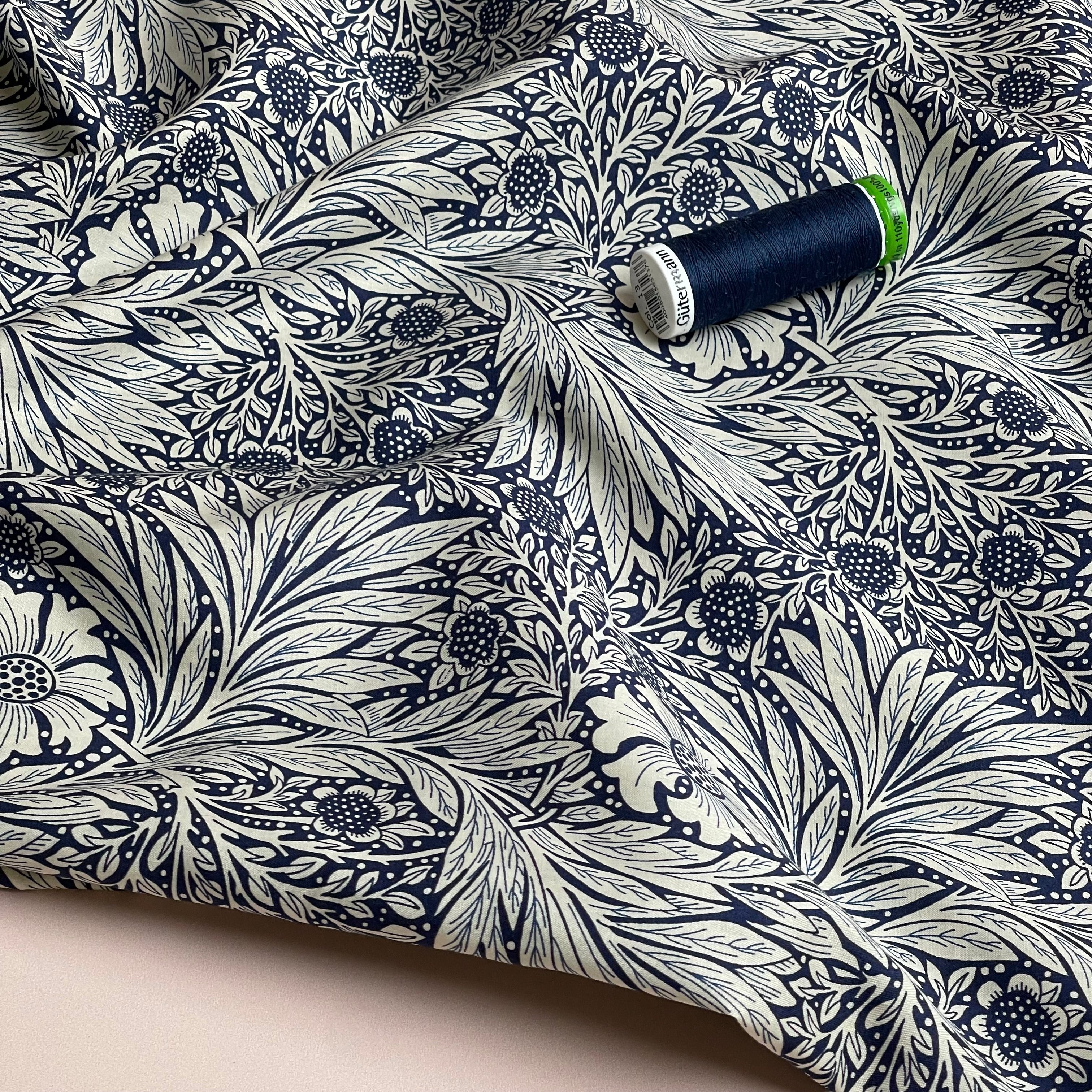 Victoria Navy Cotton Lawn Fabric