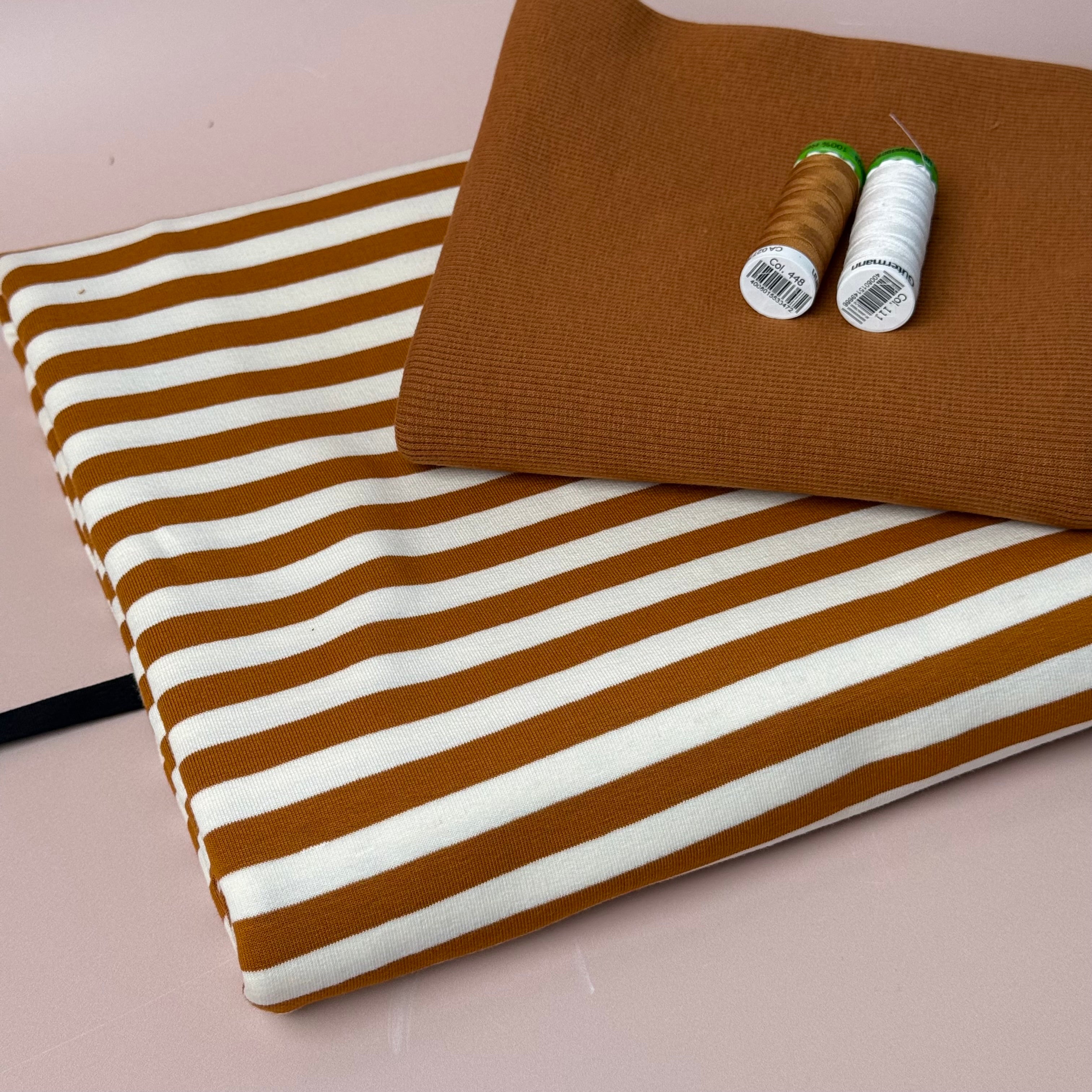 Colour Bundles - Toffee Stripe Cotton French Terry & Ribbing