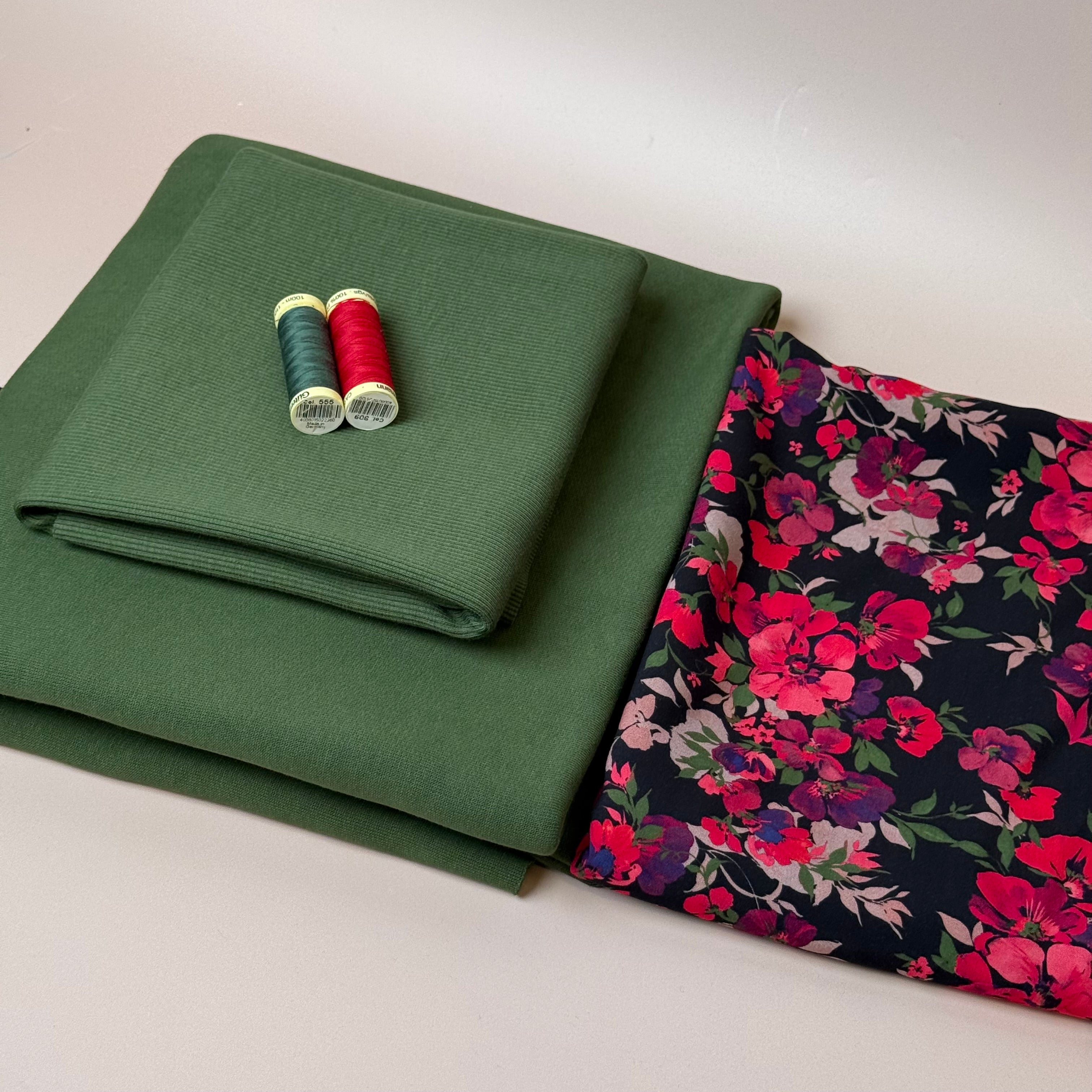 Make an Outfit Colour Bundle - Rosehip Viscose & Brushed Sweatshirt in Green Khaki with Ribbing