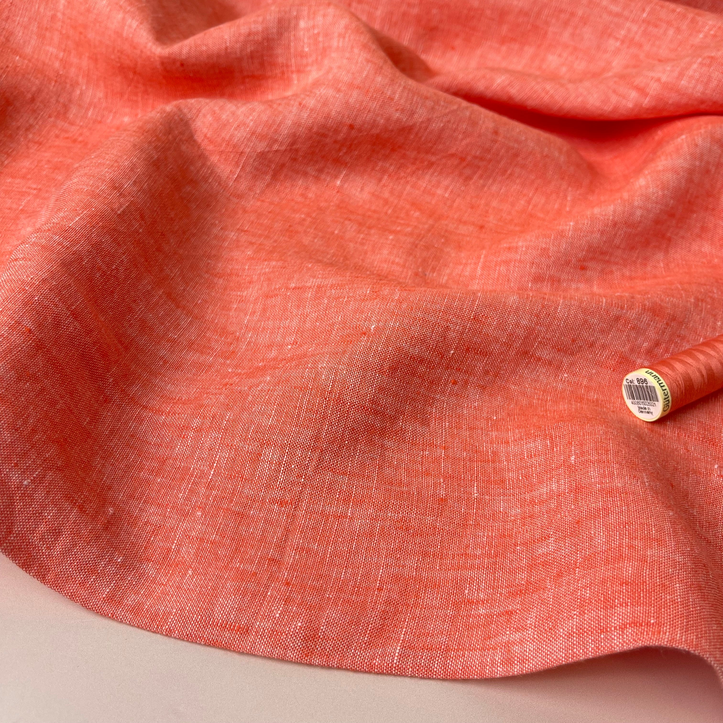 Yarn Dyed Pure Linen Fabric in Orange