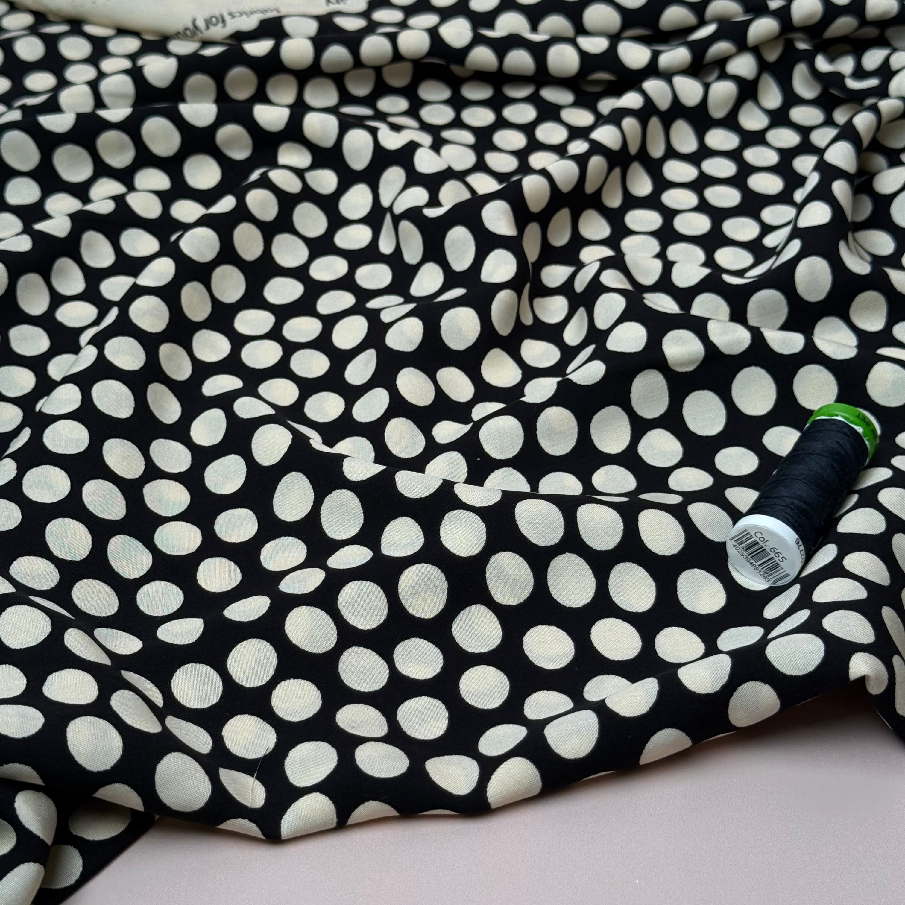 Snow Dots Black & Neutral Viscose Poplin Fabric