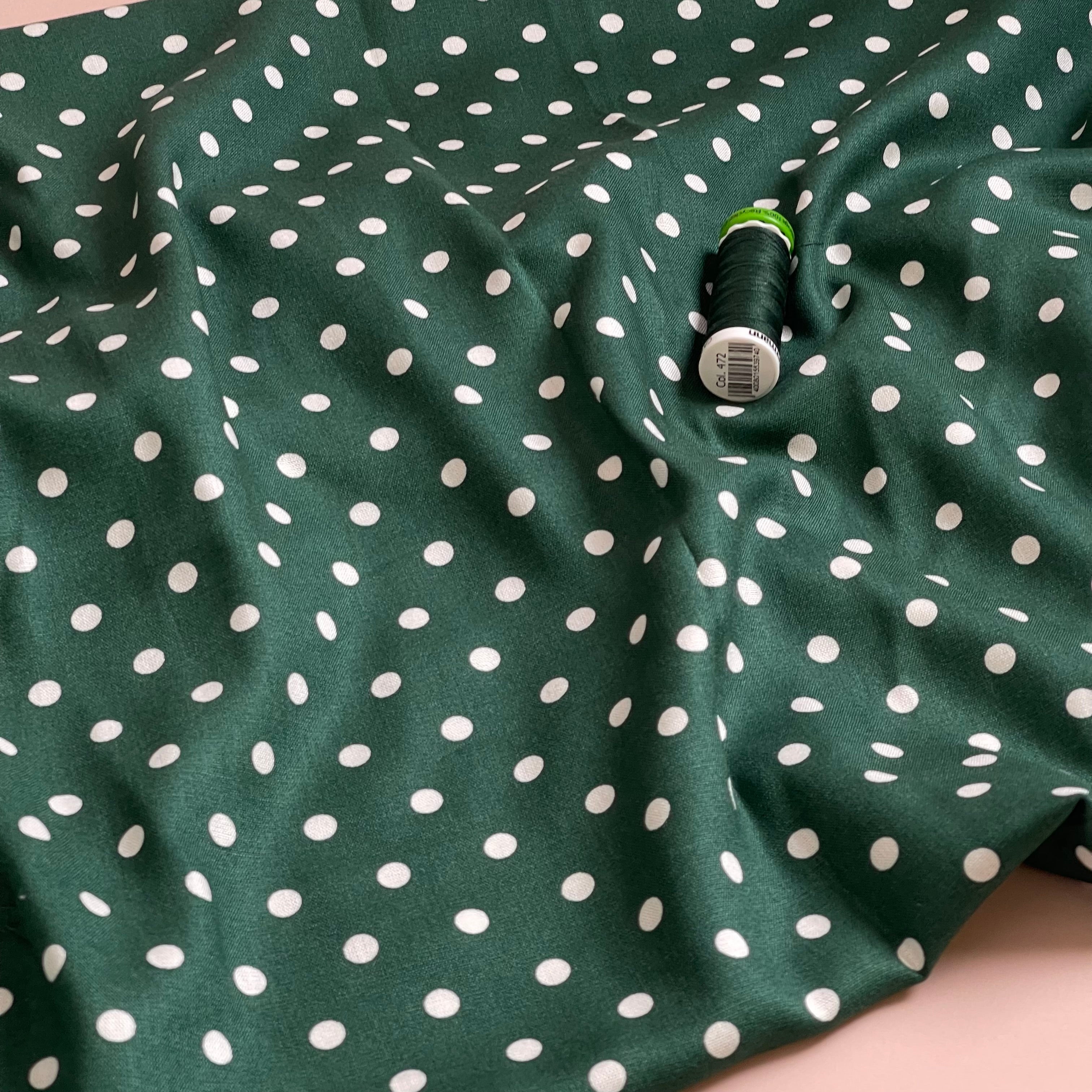Ex-Designer Deadstock - Verdant Green Polka Dot Viscose Fabric