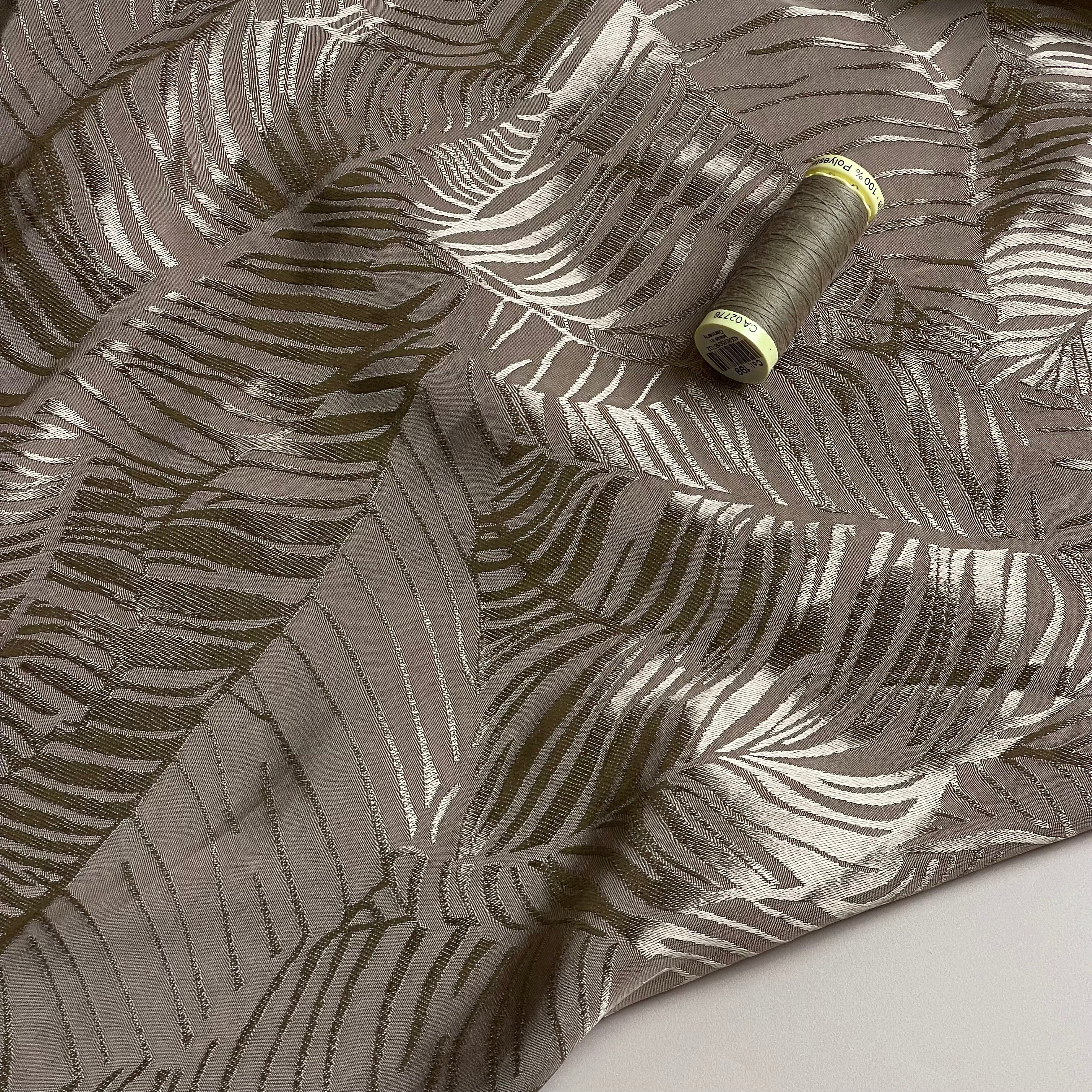 Leaves in Taupe Viscose Jacquard Sateen