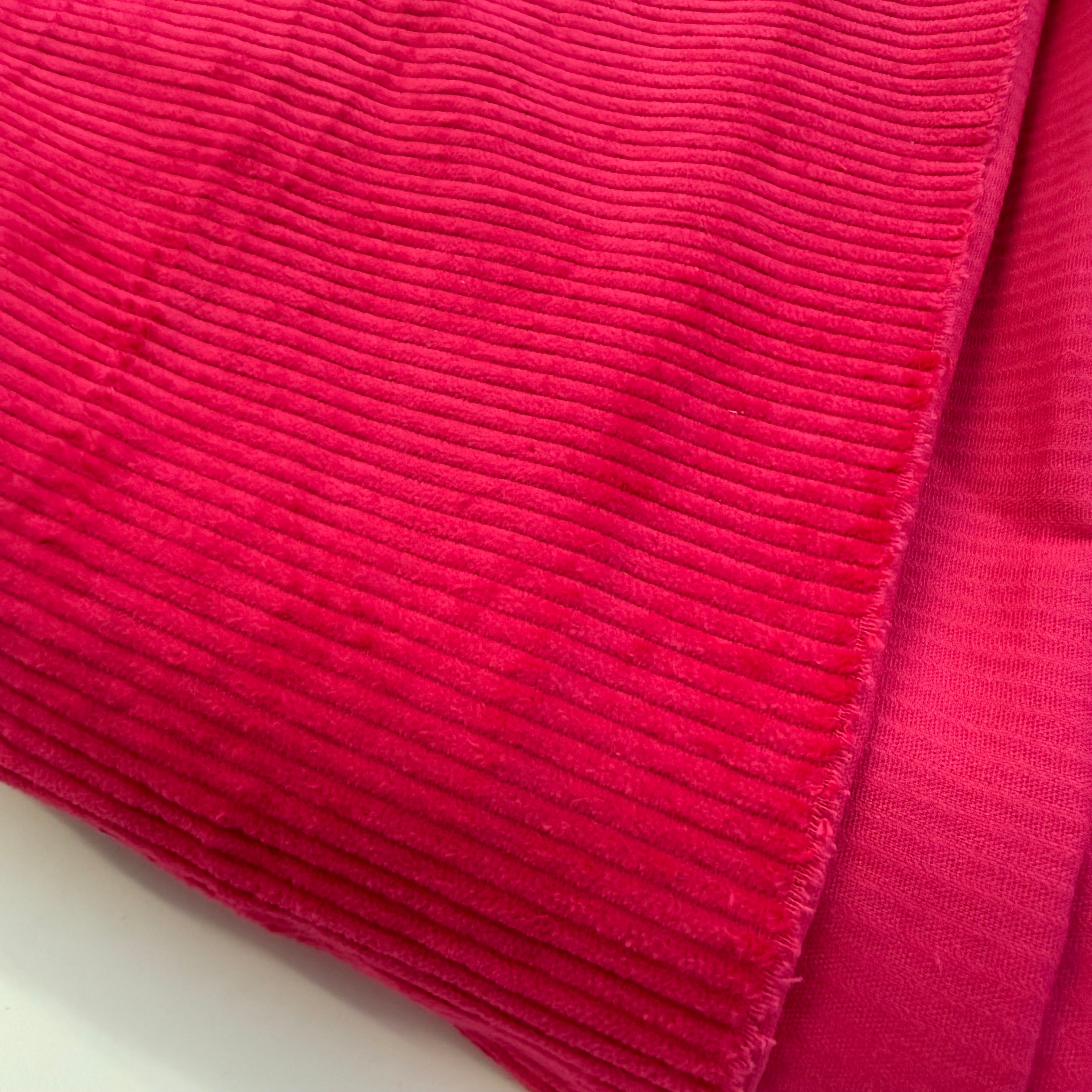 Ex-Designer Deadstock - 4.5W Pure Cotton Washed Corduroy in Fuchsia Pink
