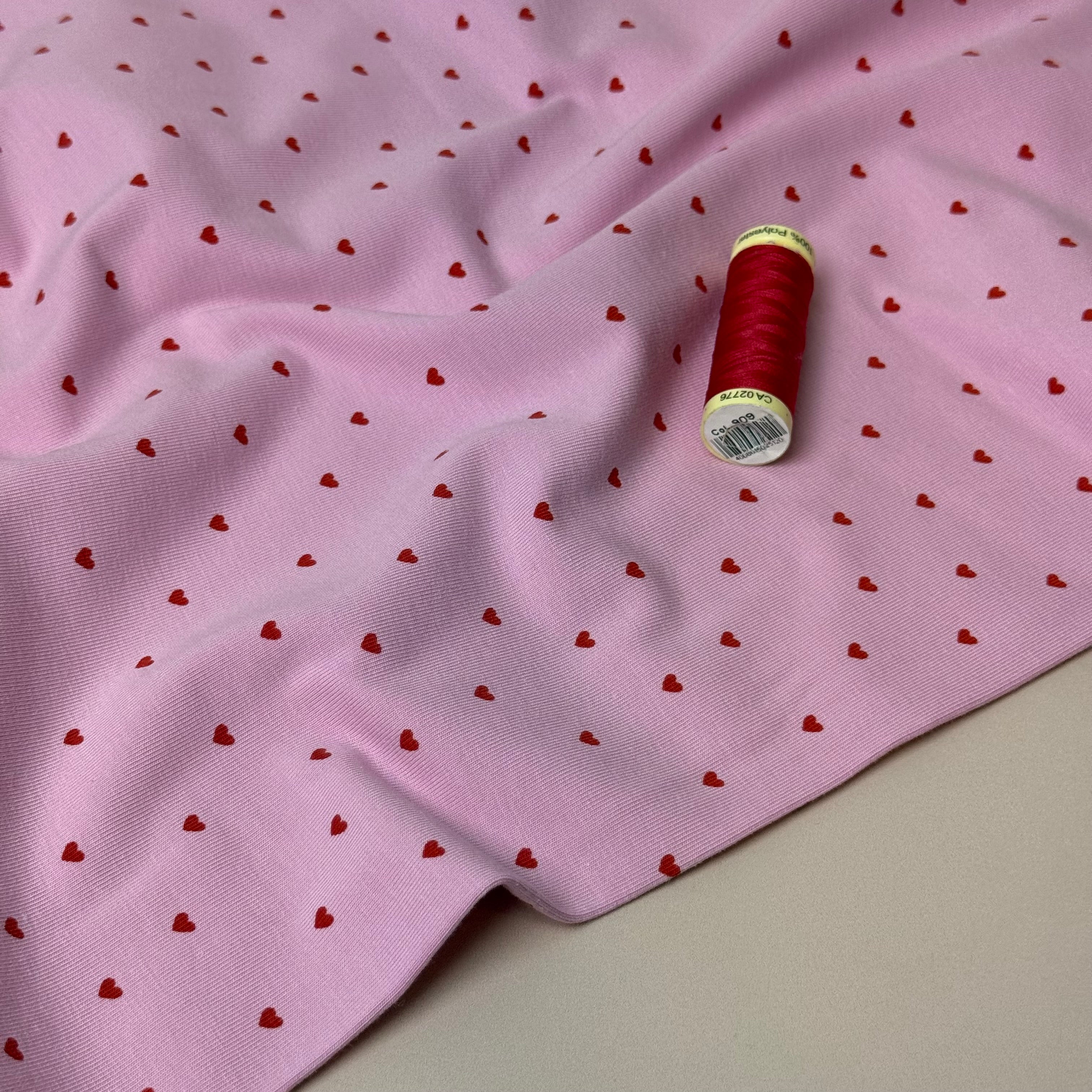 Valentine Small Hearts on Powder Pink Cotton Jersey