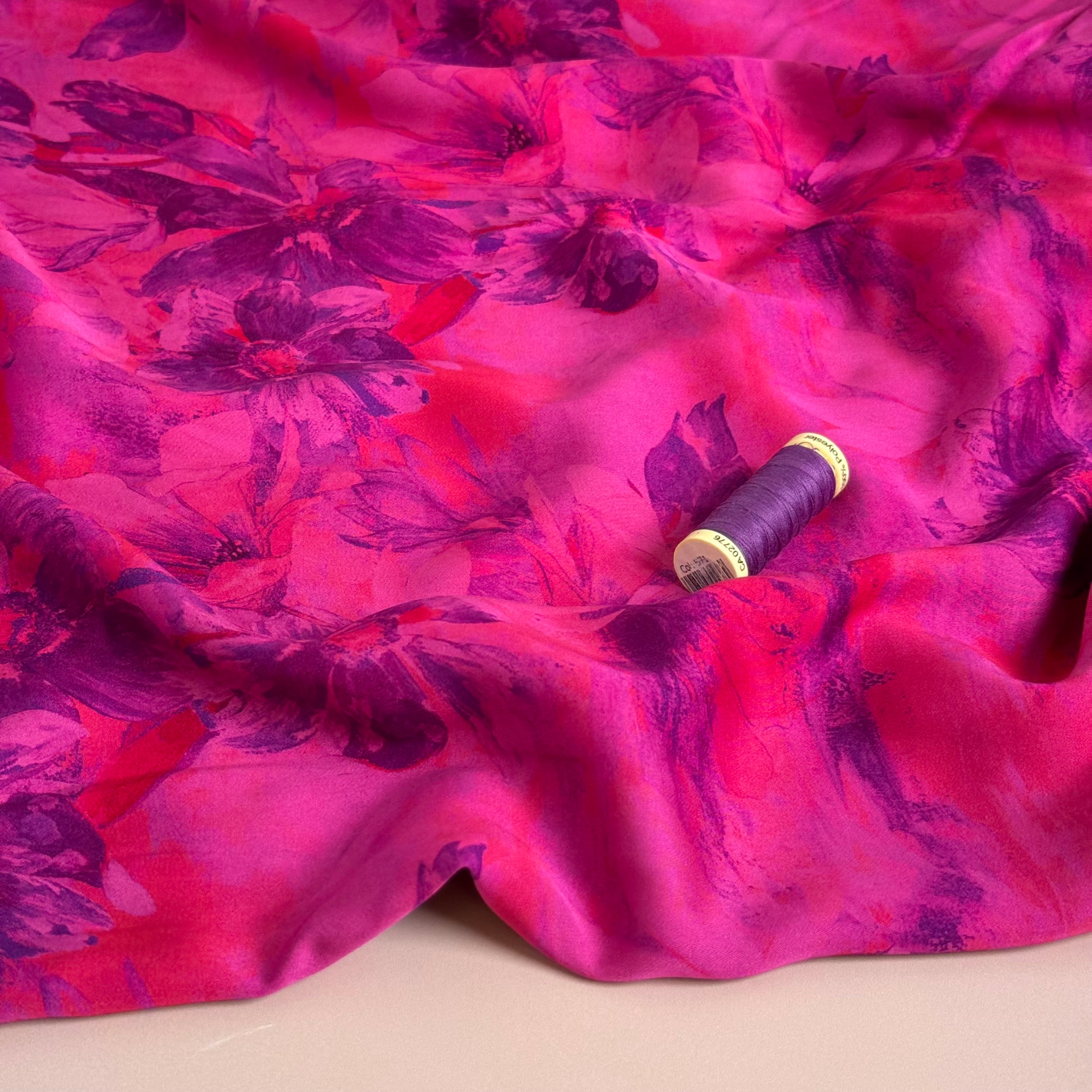 Shadow Flowers Viscose Sateen Fabric