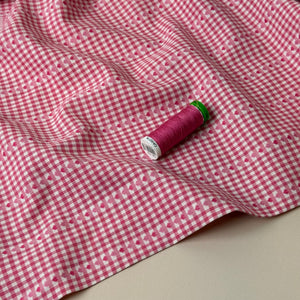 Hearts on Pink Gingham Yarn Dyed Cotton Jacquard