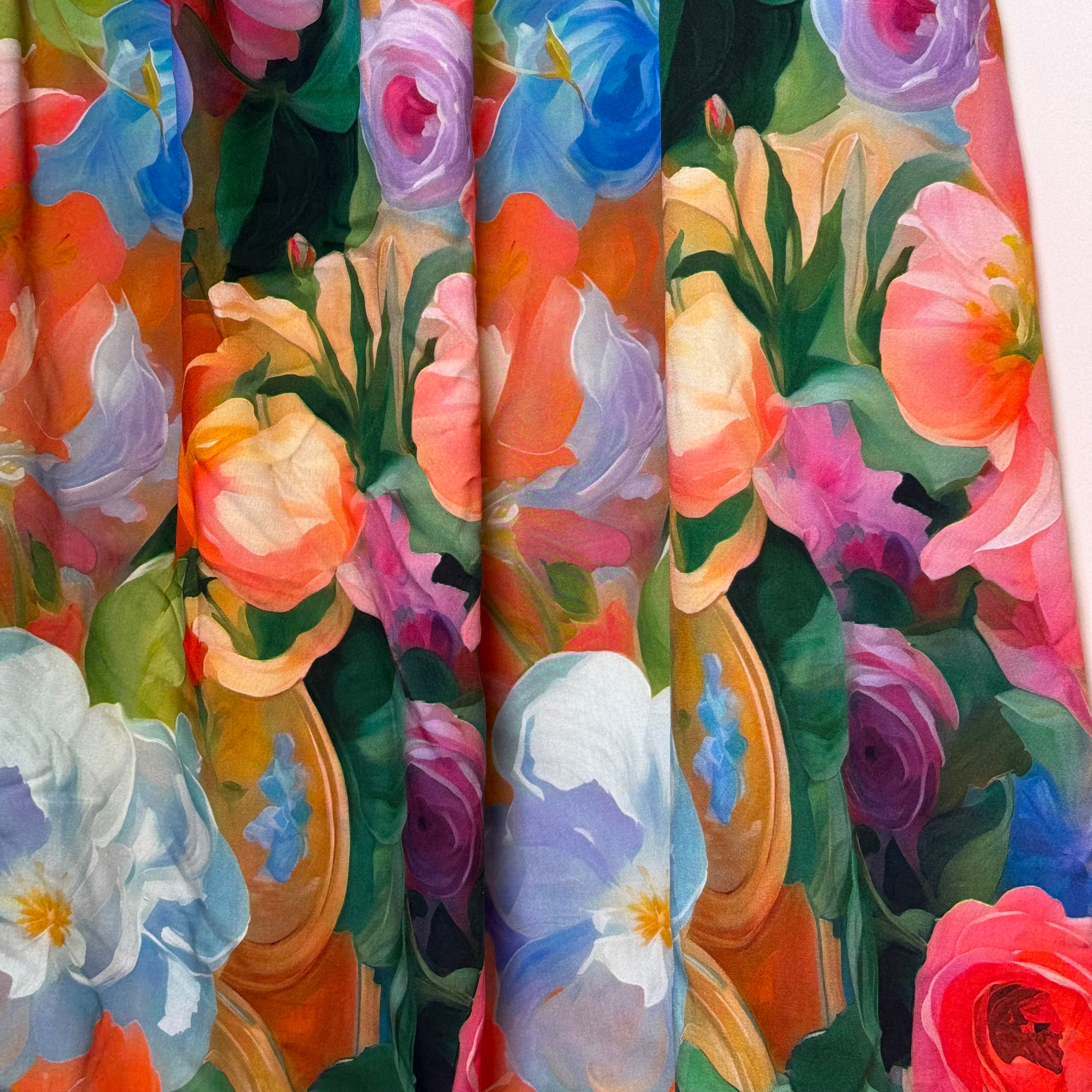 Painted Rose Garden Viscose Fabric