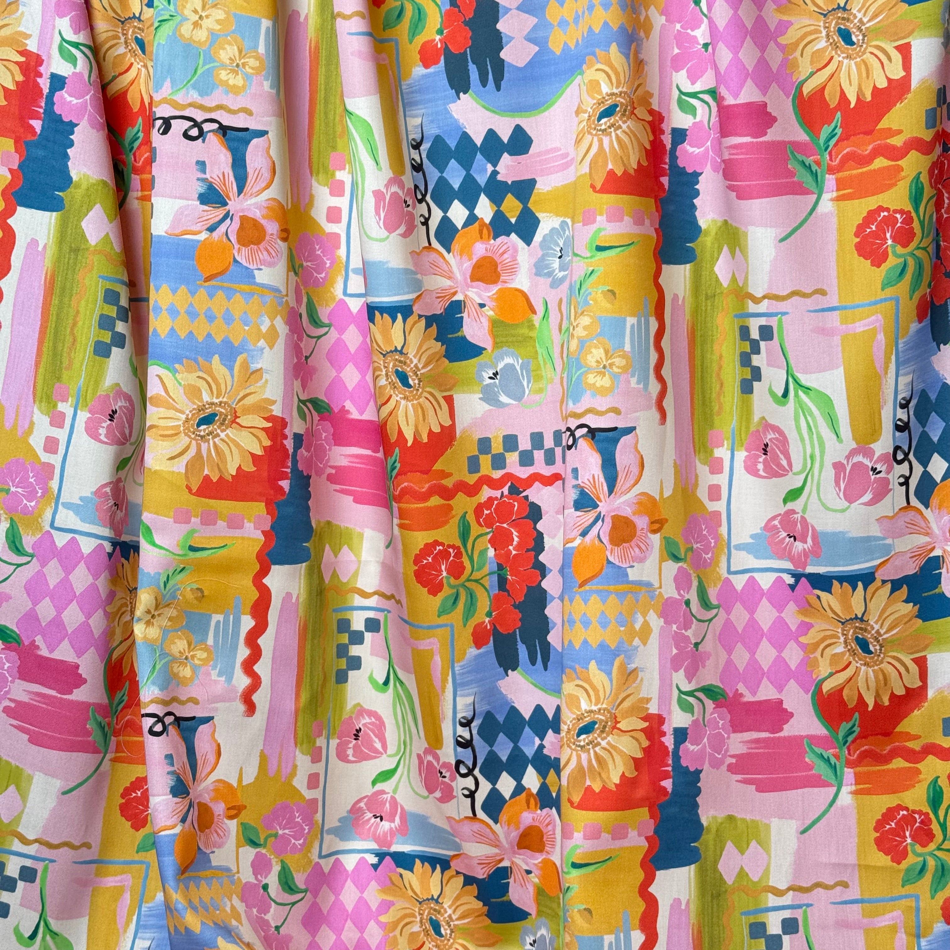 Holiday Patchwork Postcard Spring Cotton Sateen Fabric
