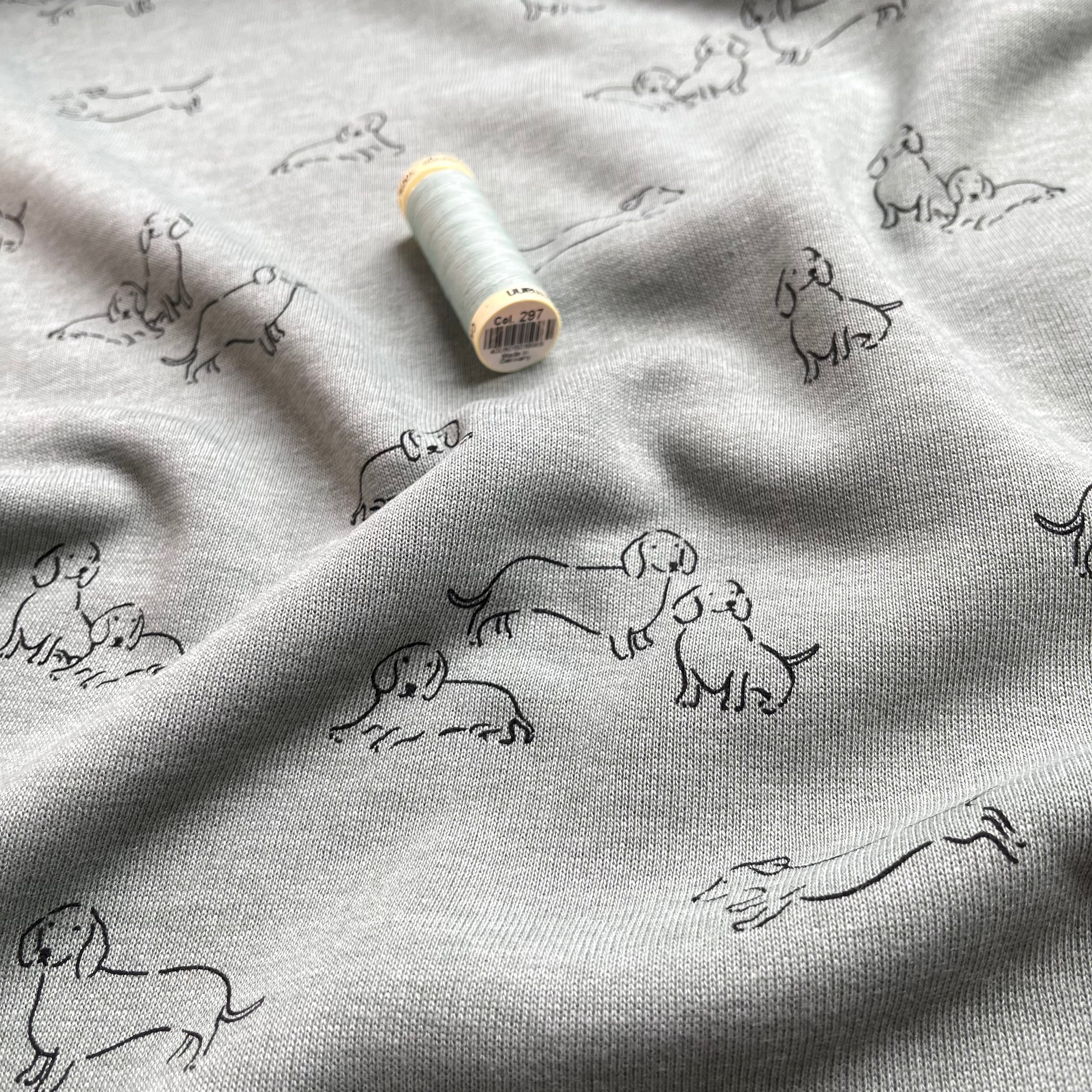 Sausage Dogs Mint Melange Fleecy Sweat-shirting Fabric