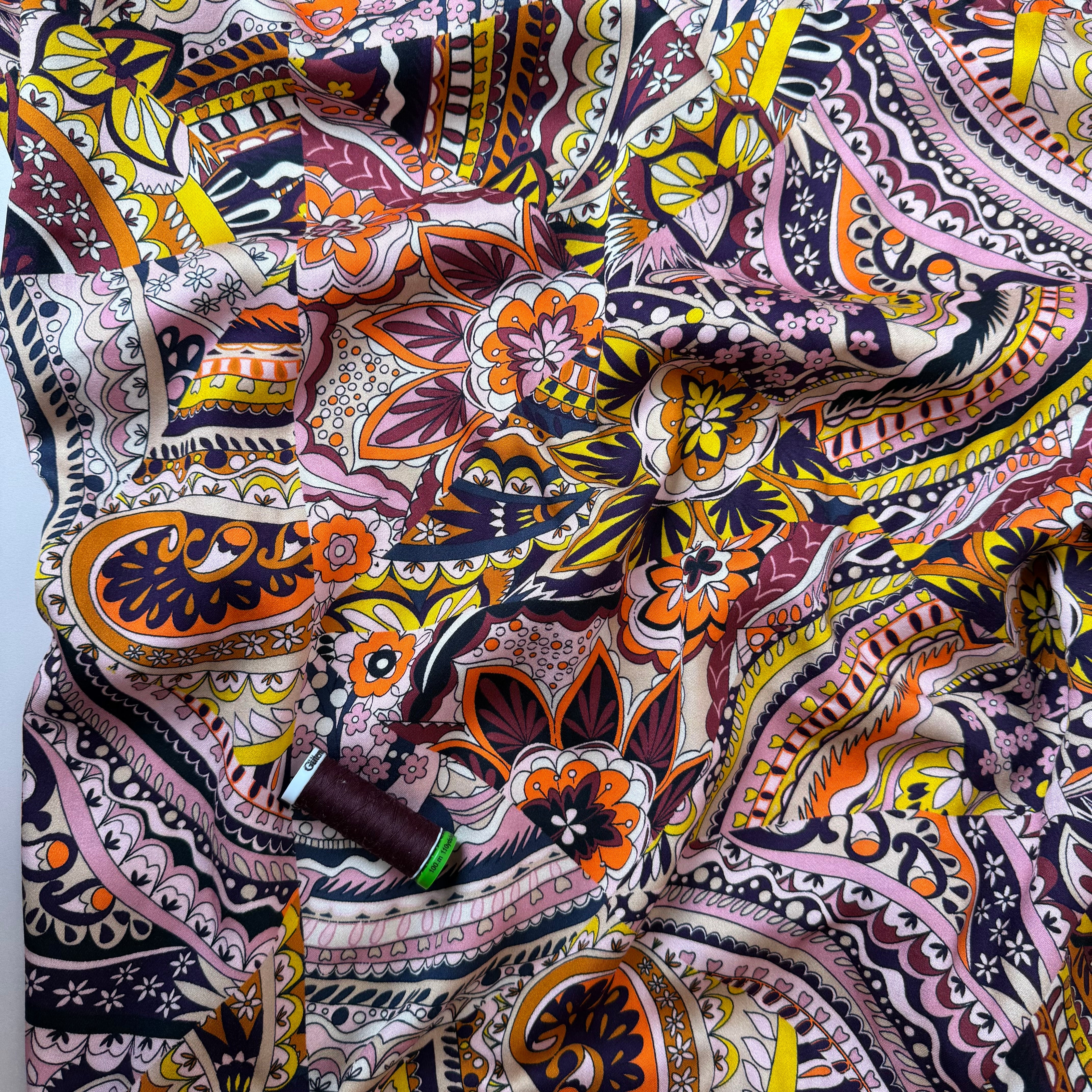 Magical Garden Amaranth Viscose Sateen Fabric