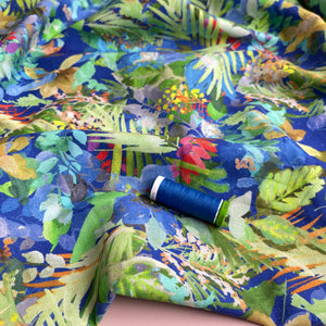 Tropical Foliage Linen Viscose Blend Fabric