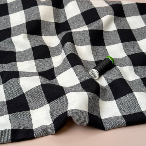 Gingham Black & White Brushed Cotton Flannel