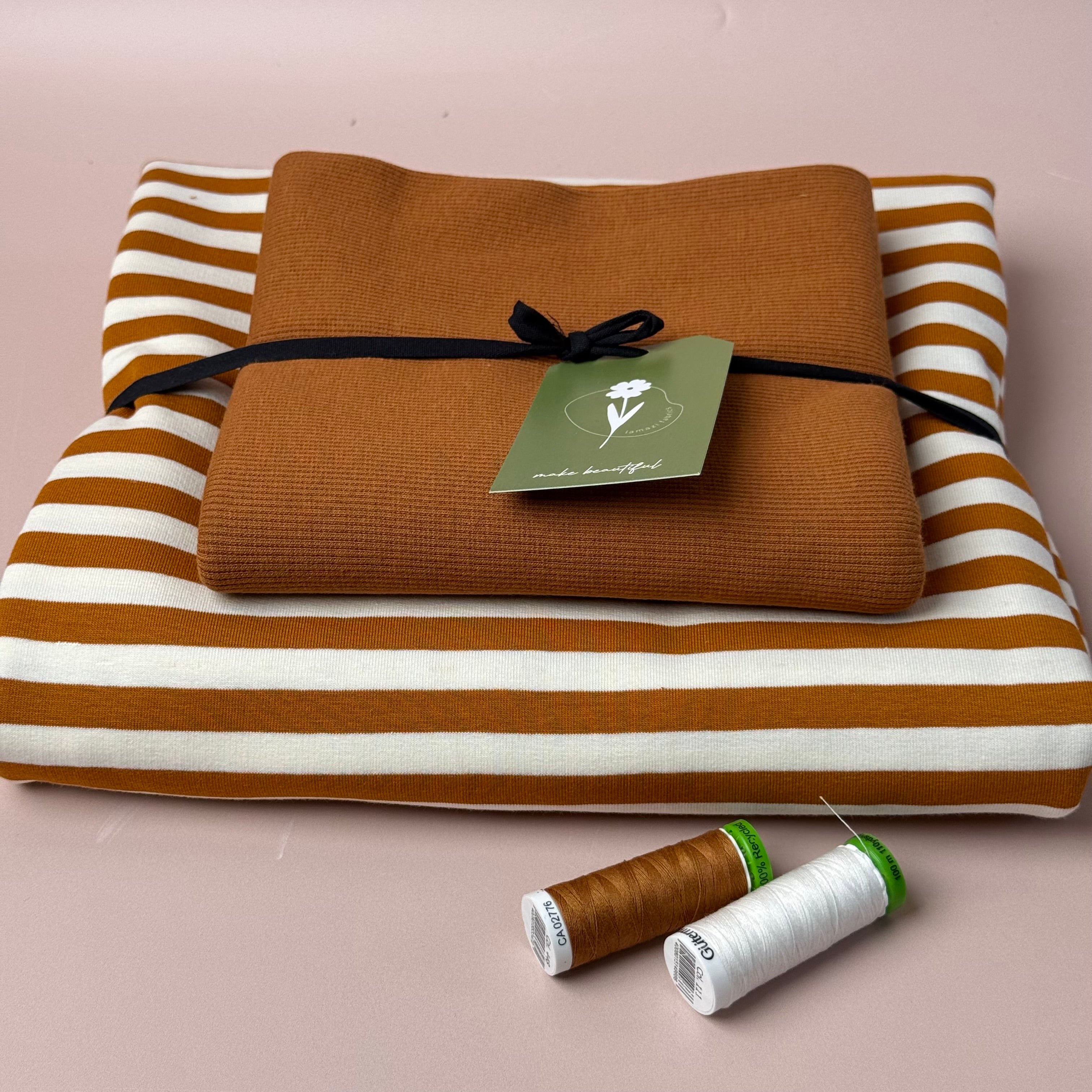 Colour Bundles - Toffee Stripe Cotton French Terry & Ribbing