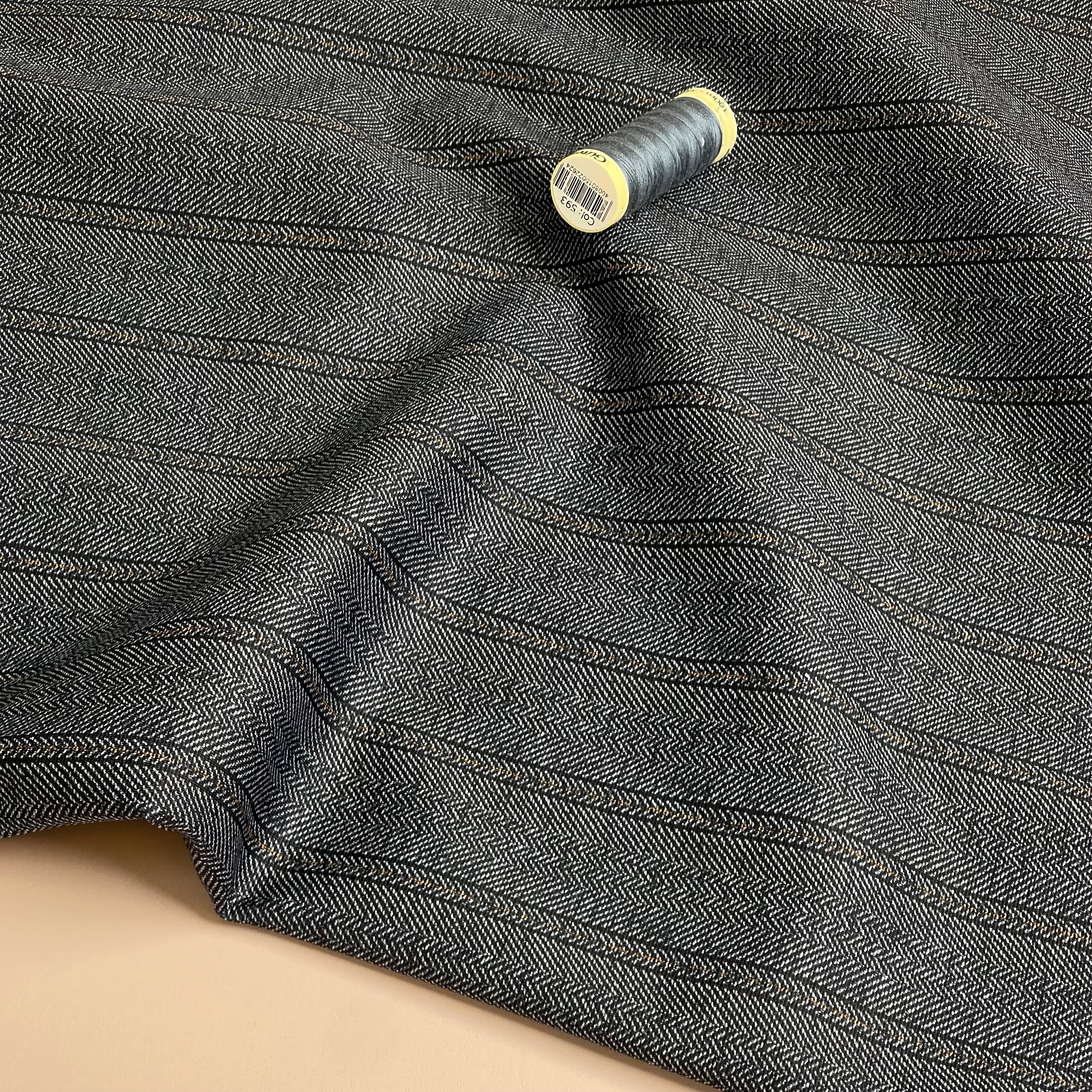 Herringbone Navy Ponte Roma Double Knit Fabric