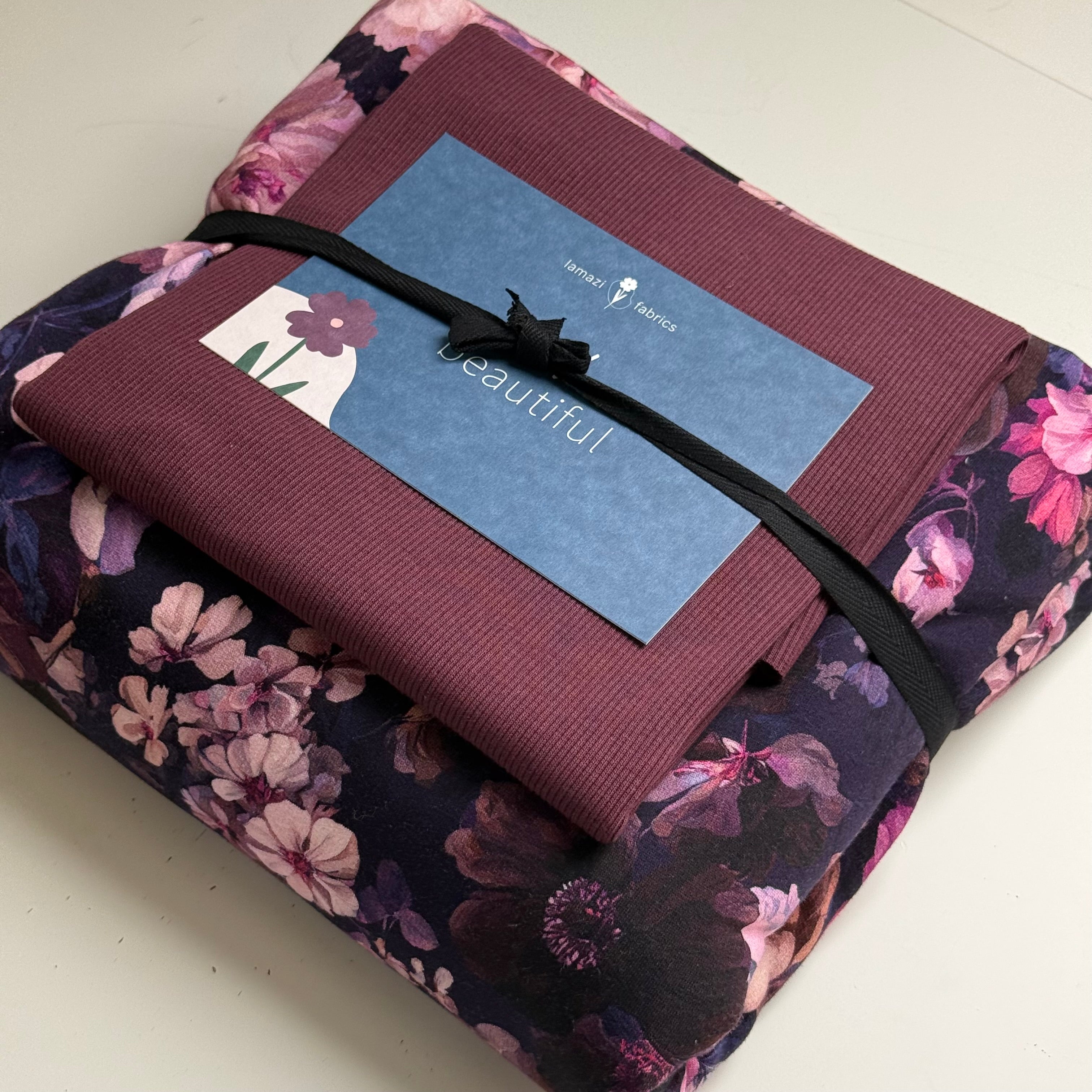 Colour Bundles - Autumn Bouquet Navy Cotton French Terry & Matching Ribbing