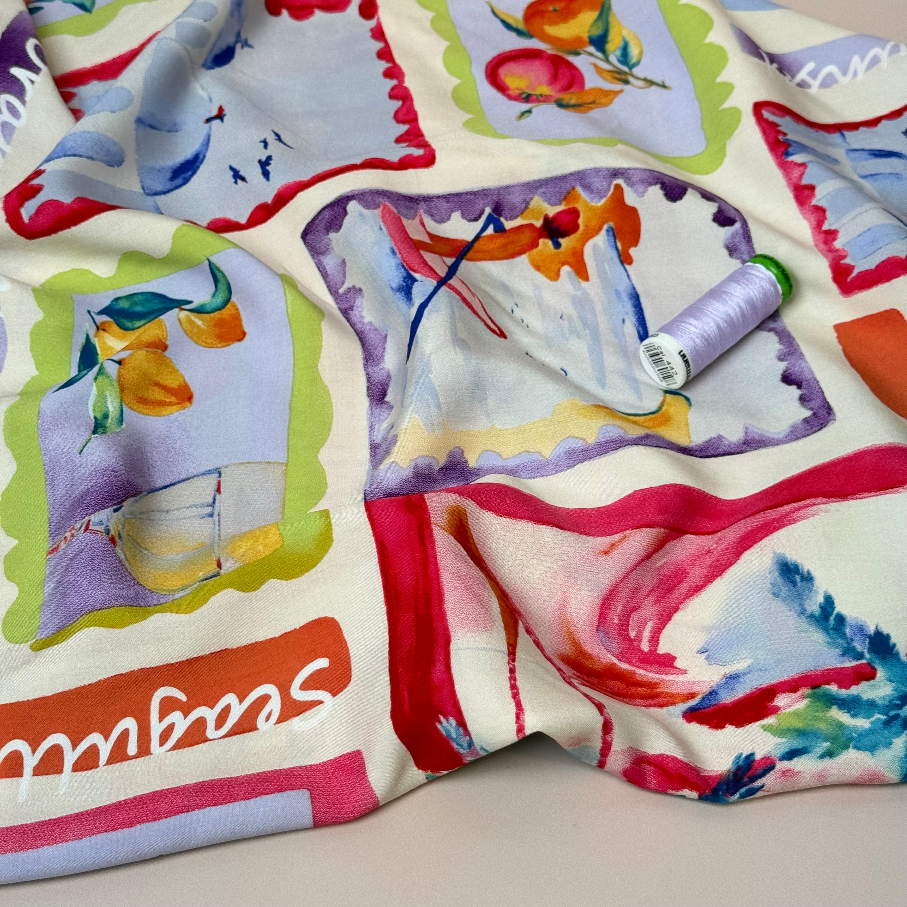 Holiday Stamps Viscose Poplin Fabric