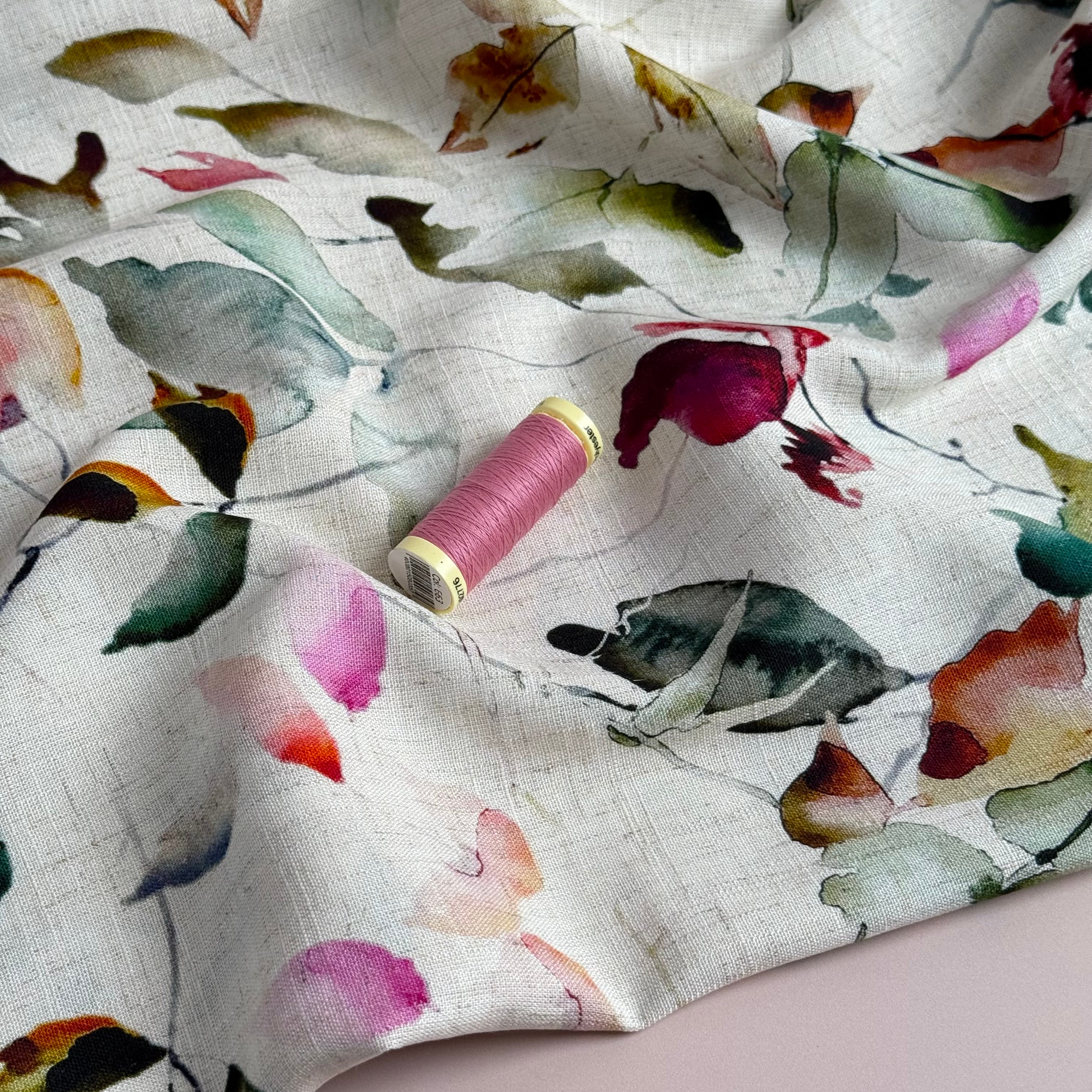Watercolour Leaves Viscose Linen Fabric