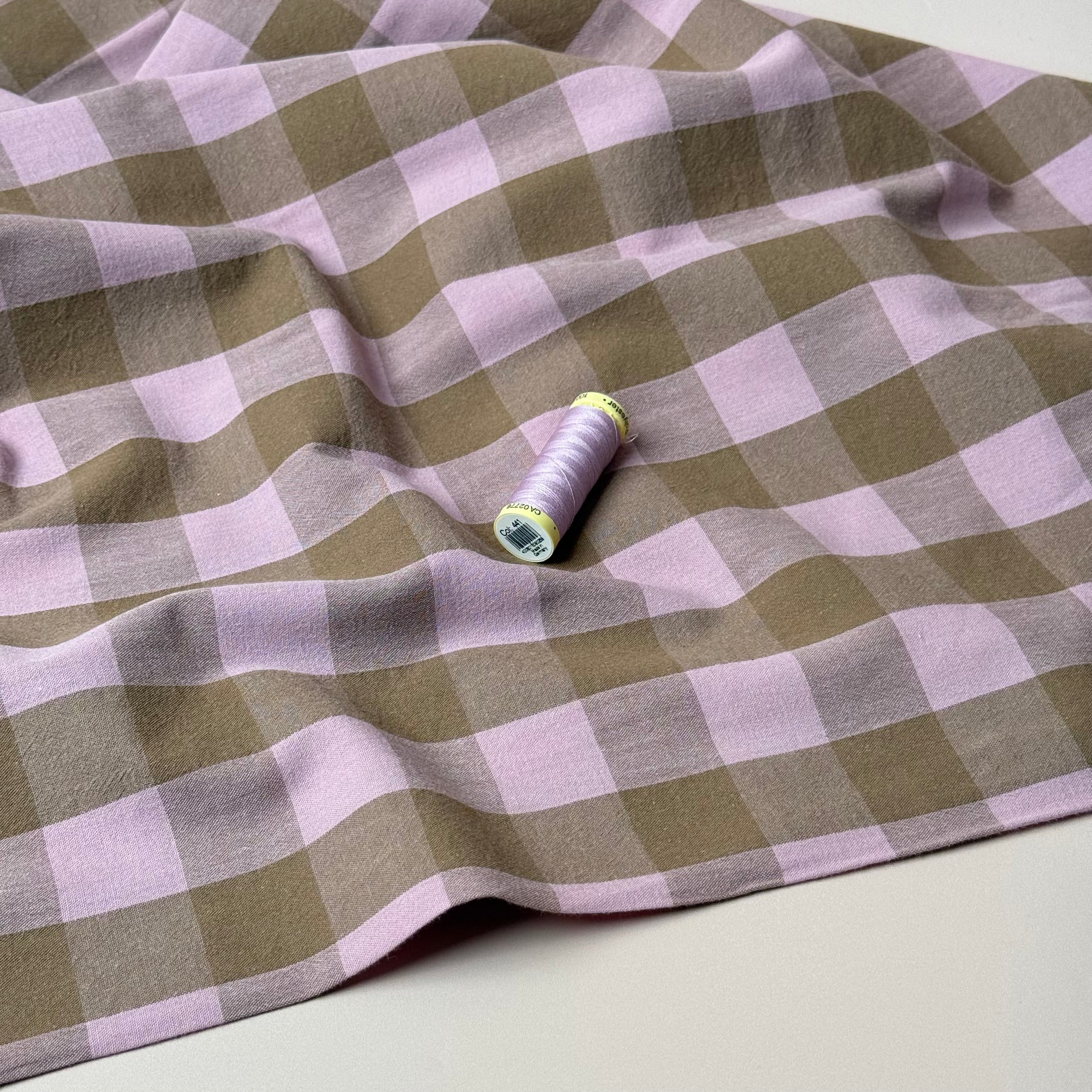 Yarn Dyed Washed Cotton Check Fabric in Rose and Taupe
