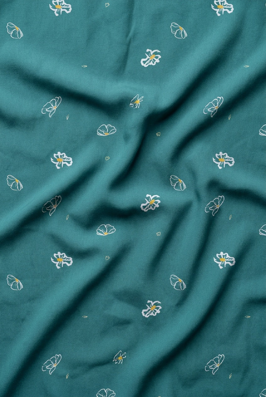 Mind The MAKER - Floaty Flower Teal Viscose Twill with LENZING™ ECOVERO™ fibres