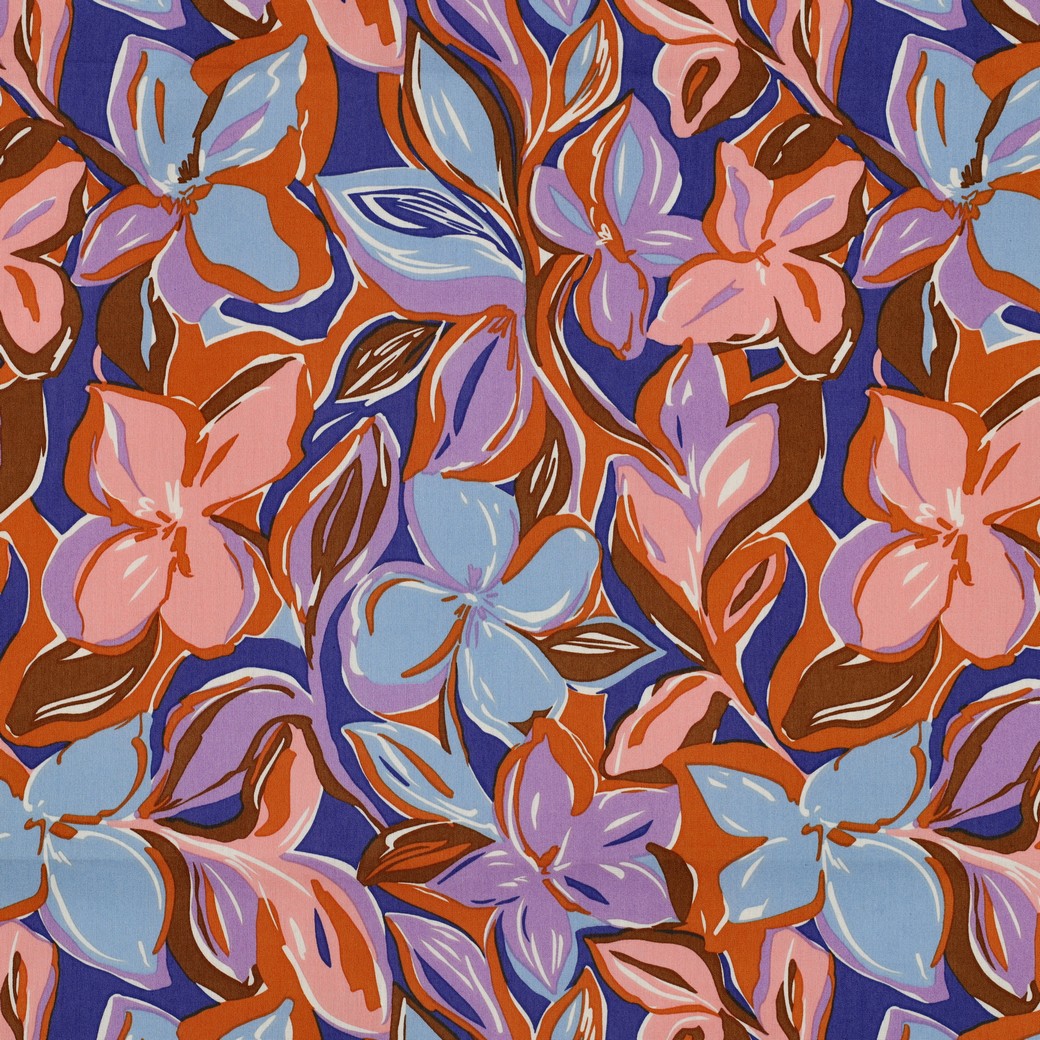 Painted Flowers Viscose Cotton Fabric