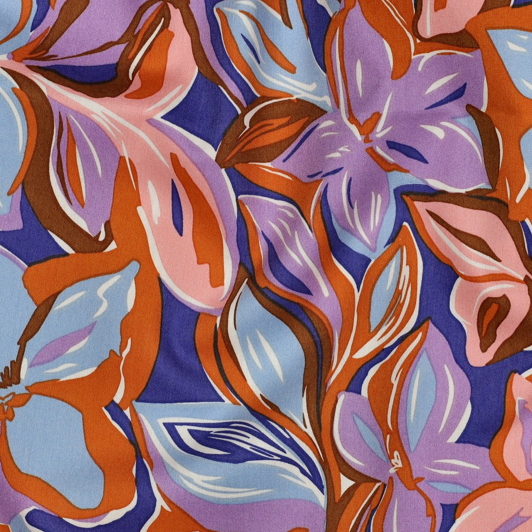 Painted Flowers Viscose Cotton Fabric