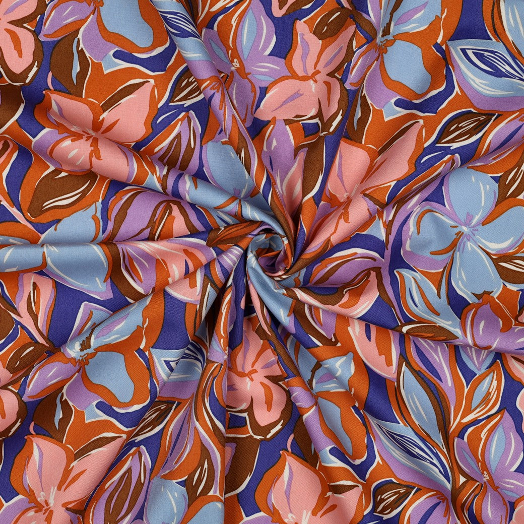 Painted Flowers Viscose Cotton Fabric
