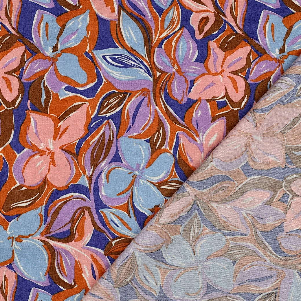 Painted Flowers Viscose Cotton Fabric