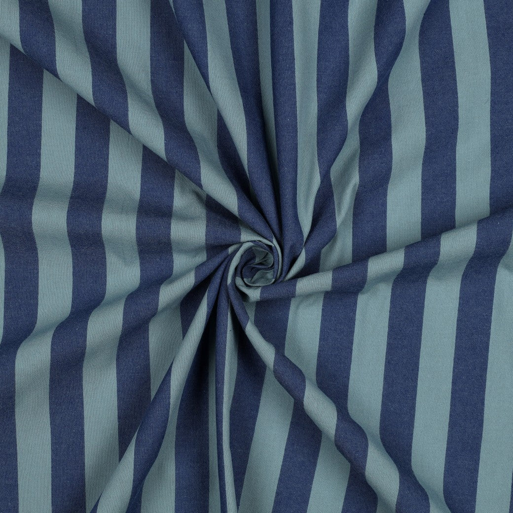 Yarn Dyed Washed Cotton Stripe Fabric in Blue and Sage Green