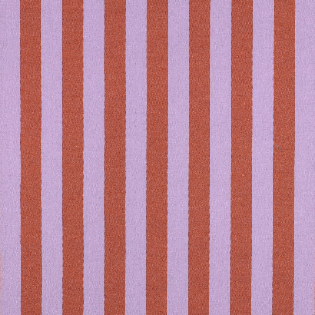 Yarn Dyed Washed Cotton Stripe Fabric in Lilac and Coral