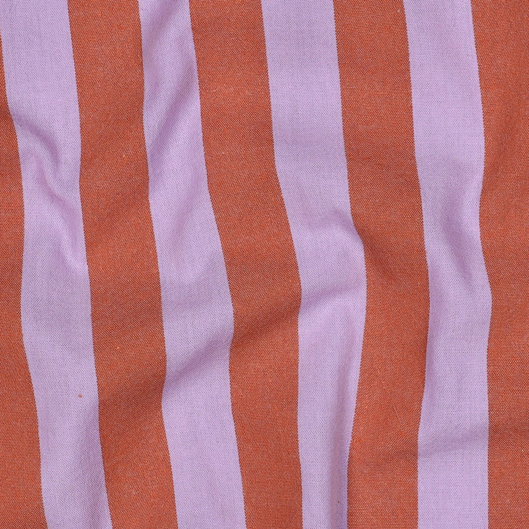 Yarn Dyed Washed Cotton Stripe Fabric in Lilac and Coral