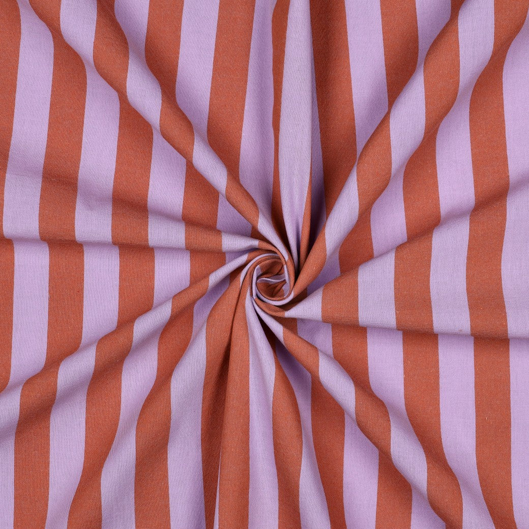 Yarn Dyed Washed Cotton Stripe Fabric in Lilac and Coral