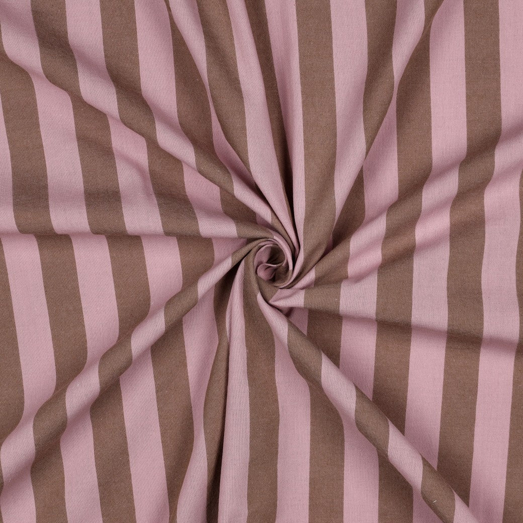 Yarn Dyed Washed Cotton Stripe Fabric in Pink and Camel