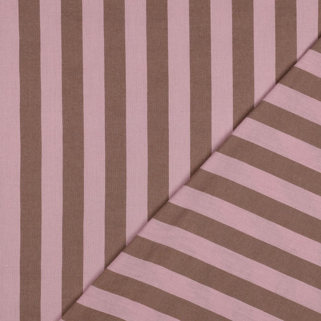 Yarn Dyed Washed Cotton Stripe Fabric in Pink and Camel