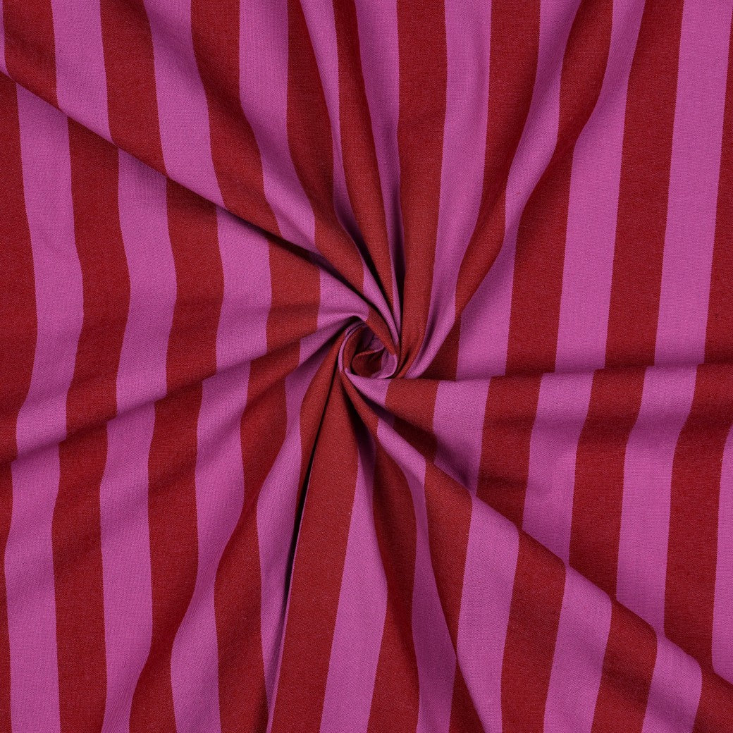Yarn Dyed Washed Cotton Stripe Fabric in Red and Fuchsia