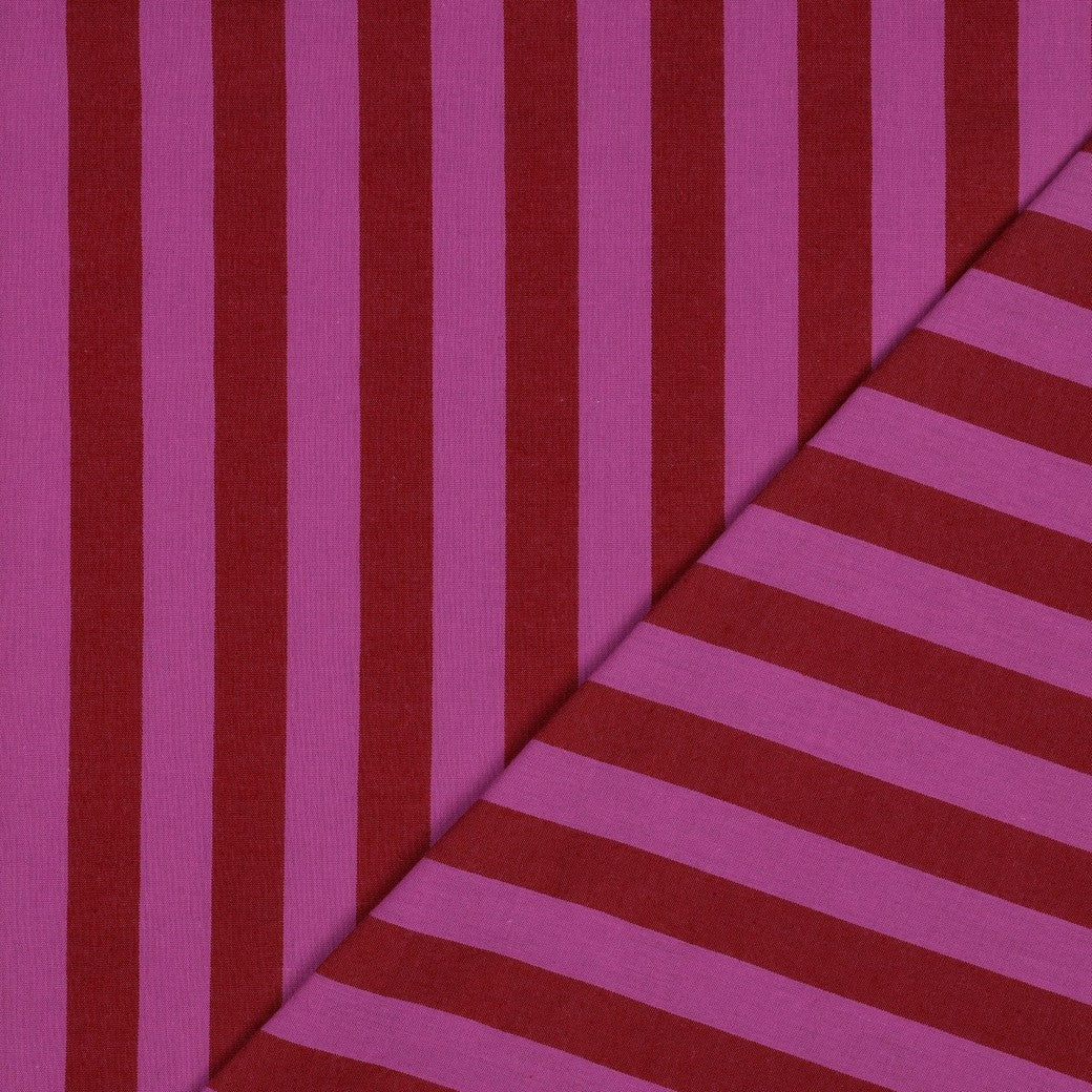 Yarn Dyed Washed Cotton Stripe Fabric in Red and Fuchsia