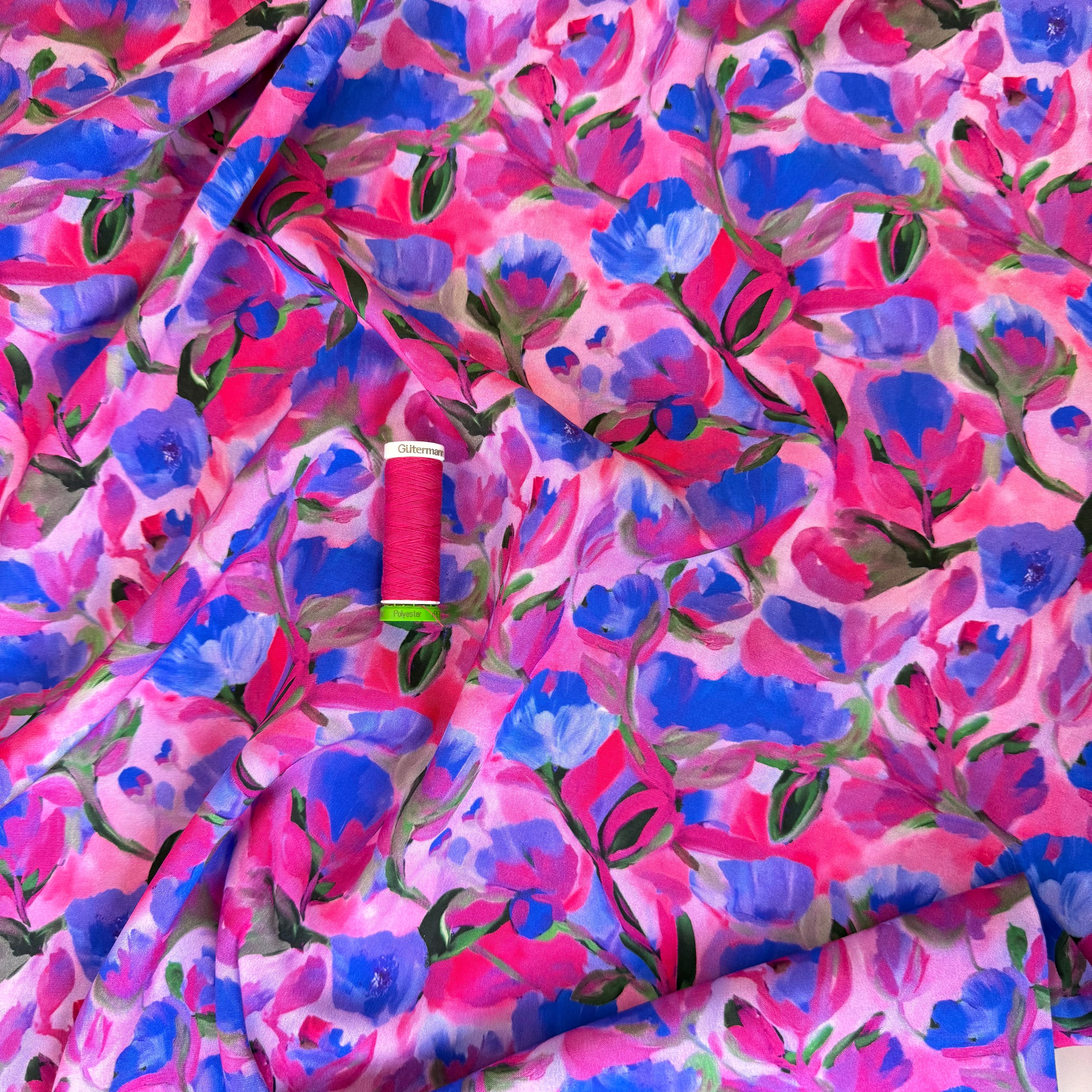 Painted Buds Magenta LENZING™ ECOVERO™ Viscose Fabric