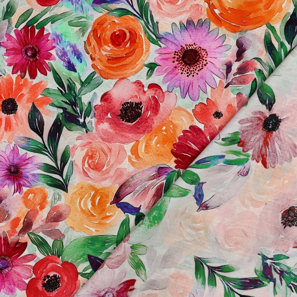 Painted Spring Garden Viscose Fabric