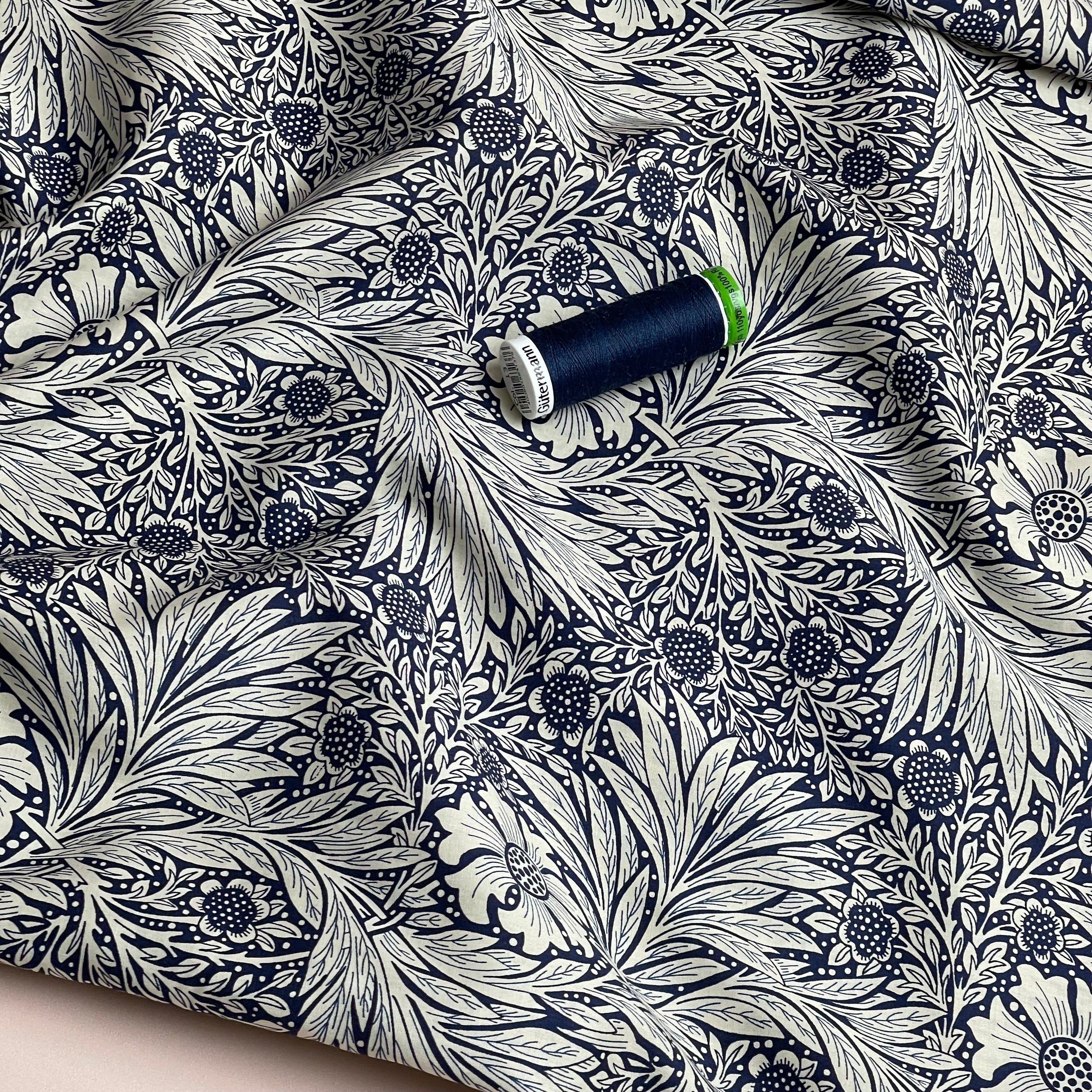 Victoria Navy Cotton Lawn Fabric